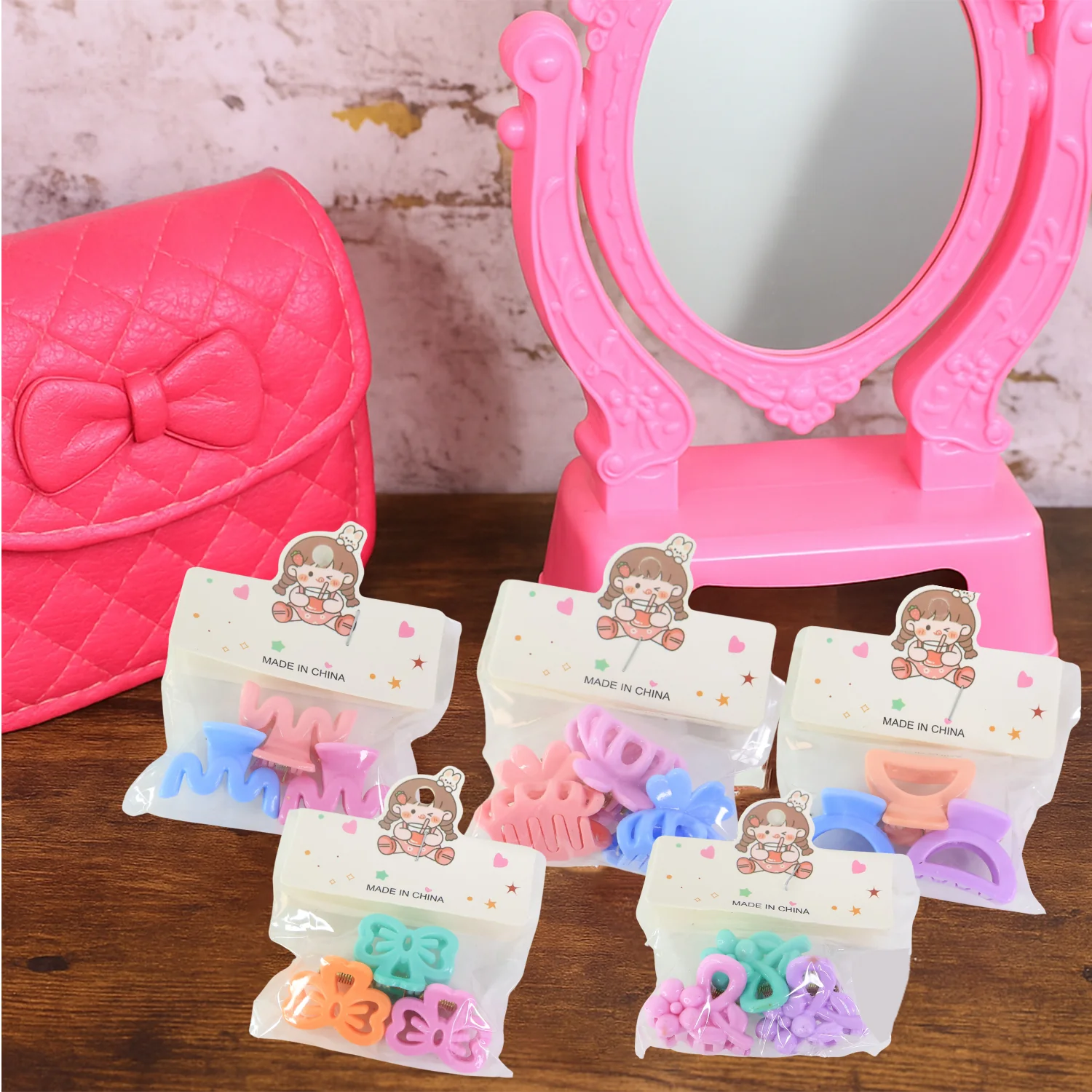 Plastic Small Hair Clips Girls Kids Hair Accessories (3 Pcs Set / Mix Color & Design) - Image 4