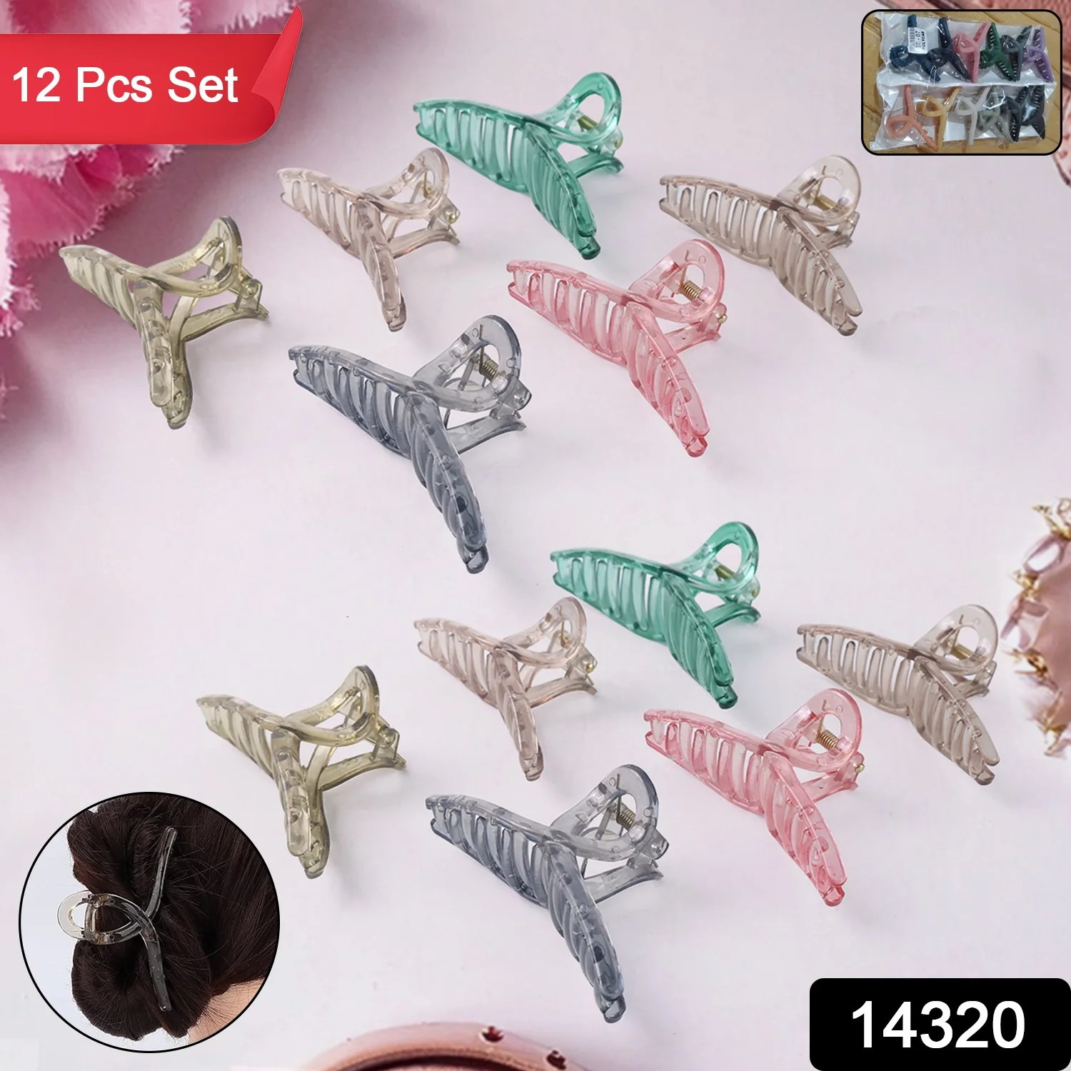 Hair Clutcher Clips (Mix Design, Multicolor / 12 Pc) - Image 2