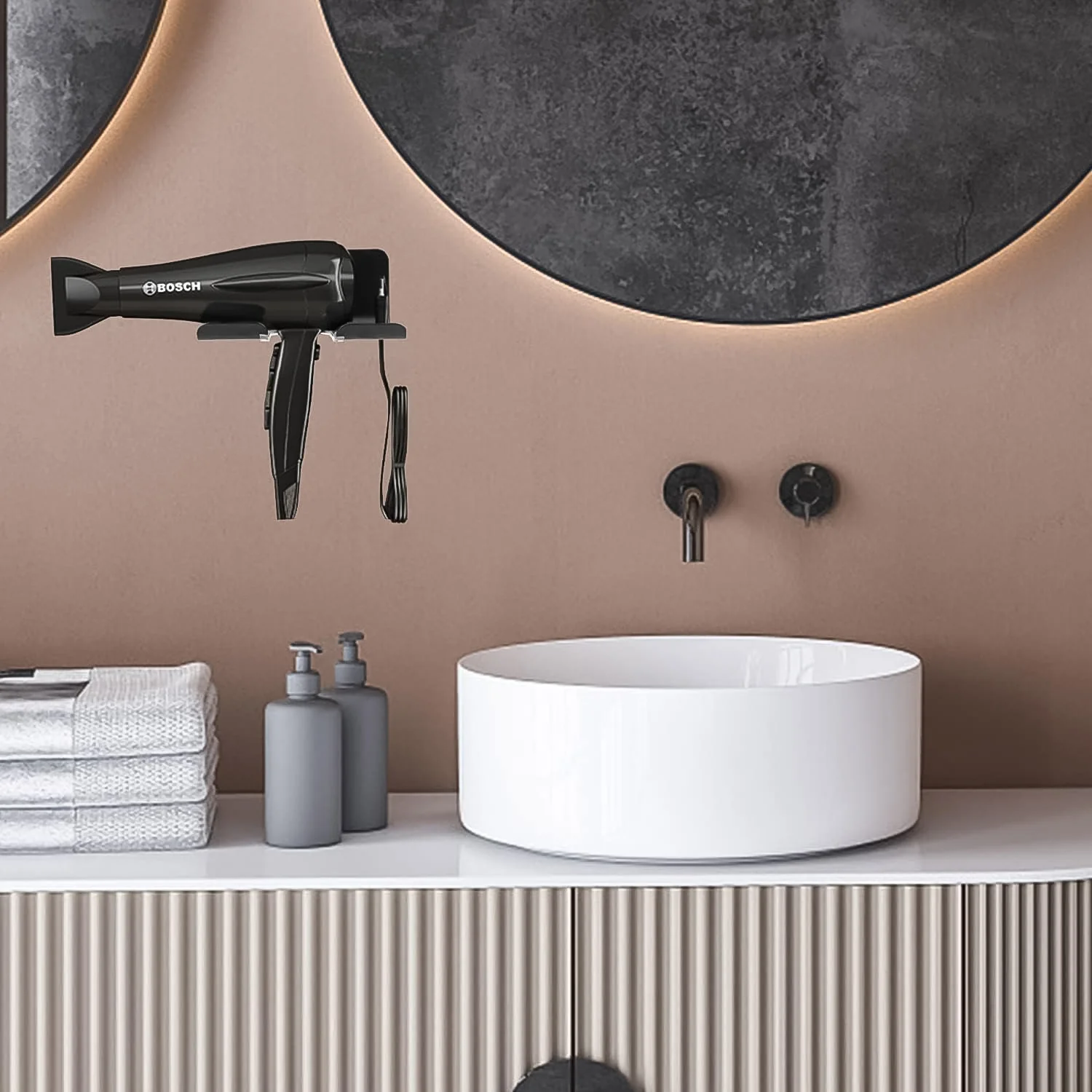 Hair Dryer Holder Wall Mounted Space Plastic Drill Blow Dryer Organizer Rack - Image 4
