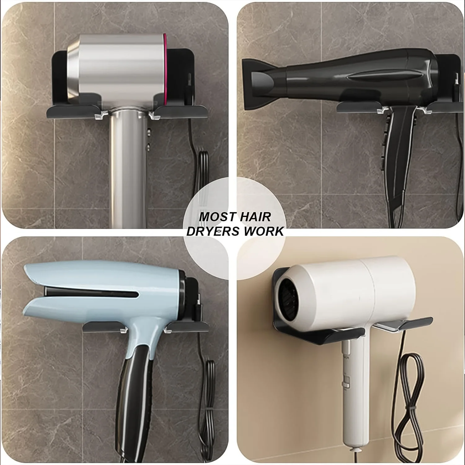 Hair Dryer Holder Wall Mounted Space Plastic Drill Blow Dryer Organizer Rack - Image 6