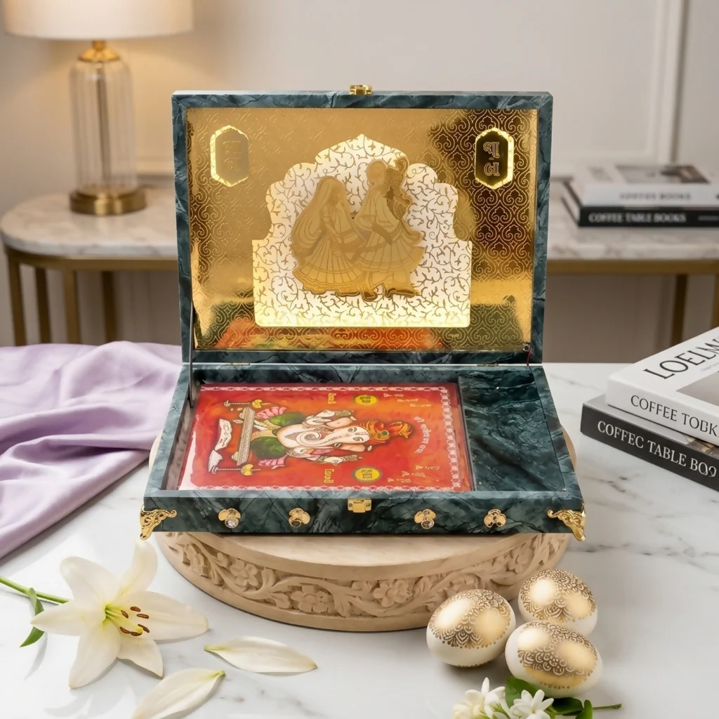 Haldi Mehendi Shaadi Music & Light Velvet Wedding Invitation Gift Box - Image 2