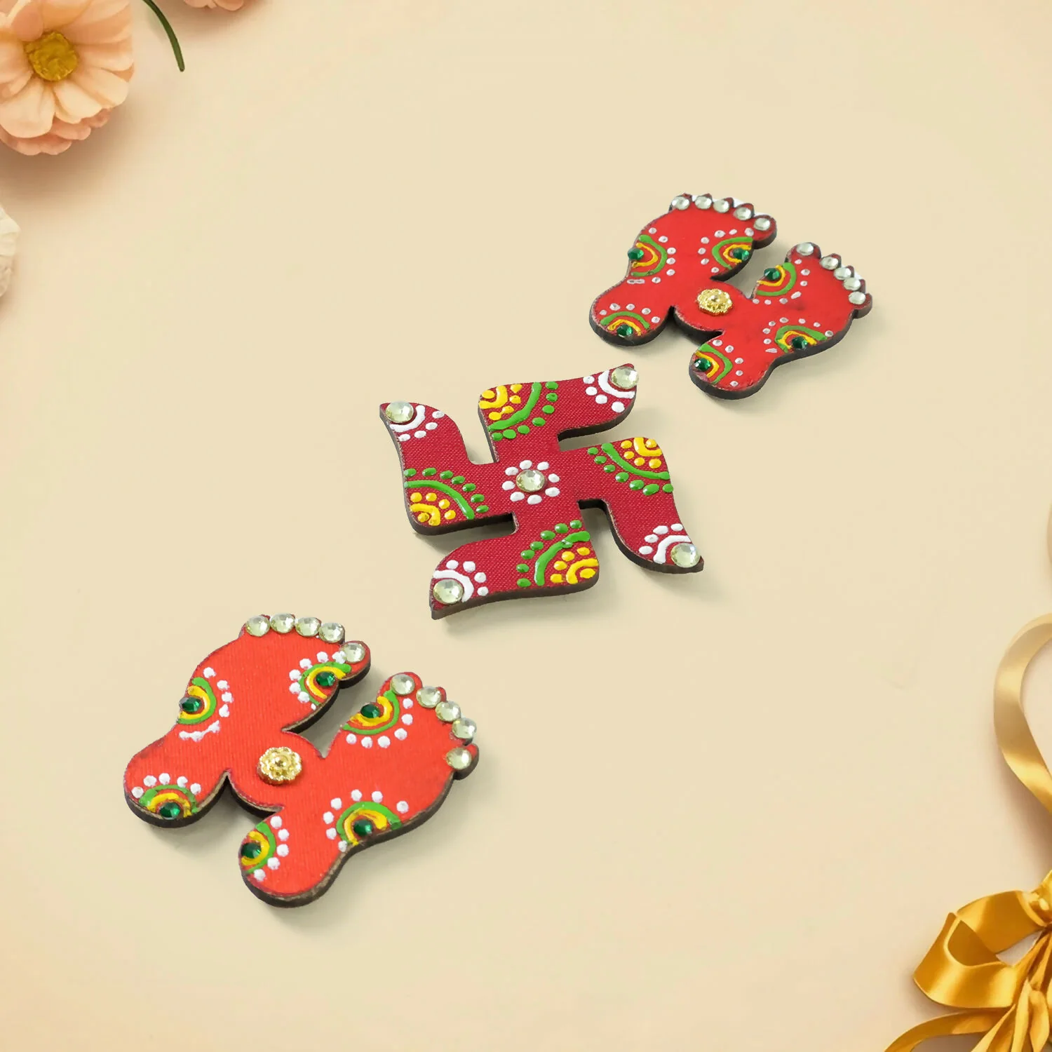 Hand Crafted Laxmi Charan & Swastik Set of 3 - Image 3