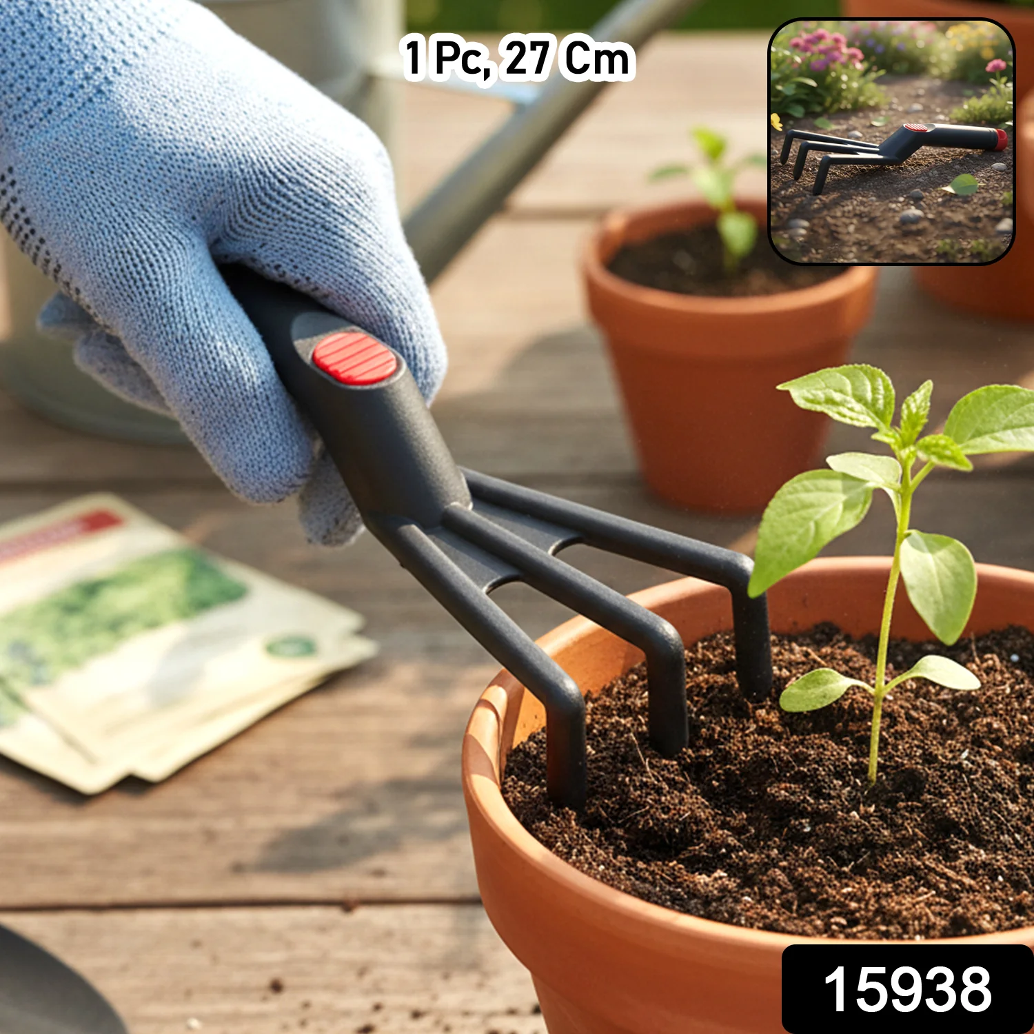 Hand Garden Cultivator Rake Plastic Gardening Tool (1 Pc, 27 Cm) - Image 3