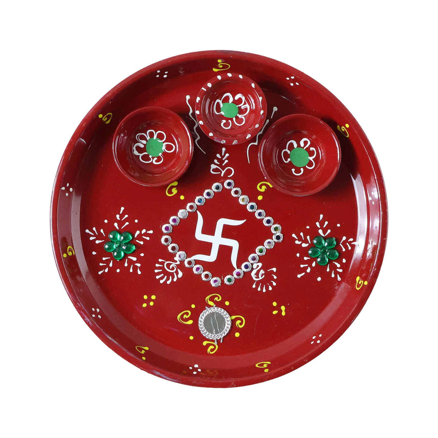 Hand-Painted Decorative Pooja Thali with Ganesha Motif and Diyas - Image 5