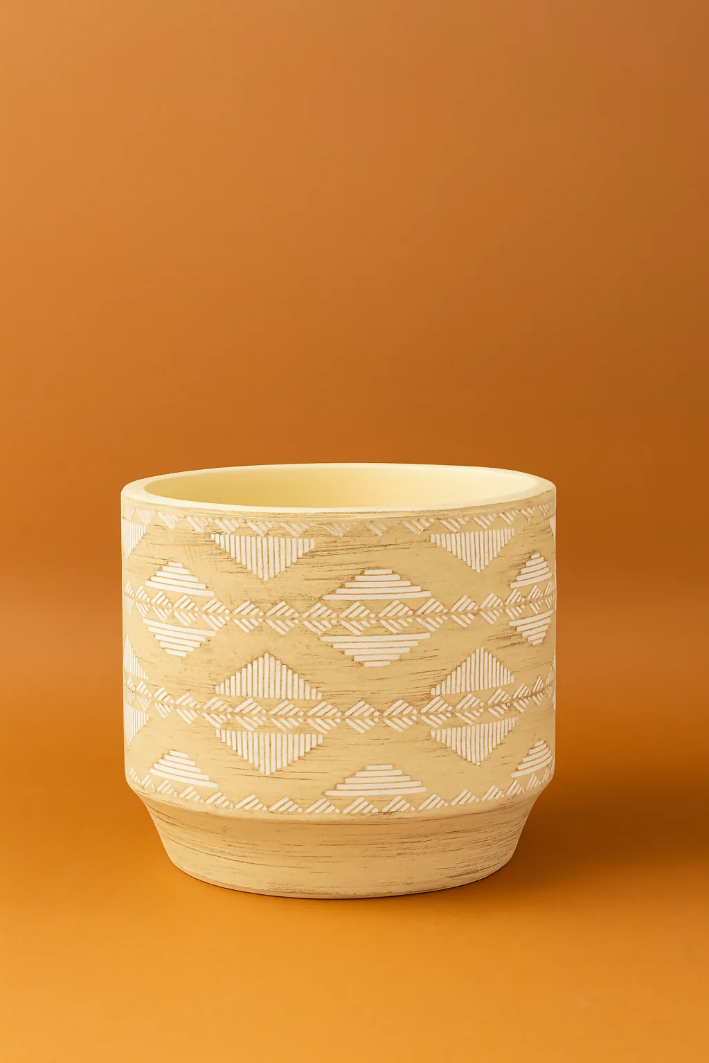 Handcrafted Beige Ceramic Planter Pot with White Tribal Pattern Boho Style Flower Pot - Image 2