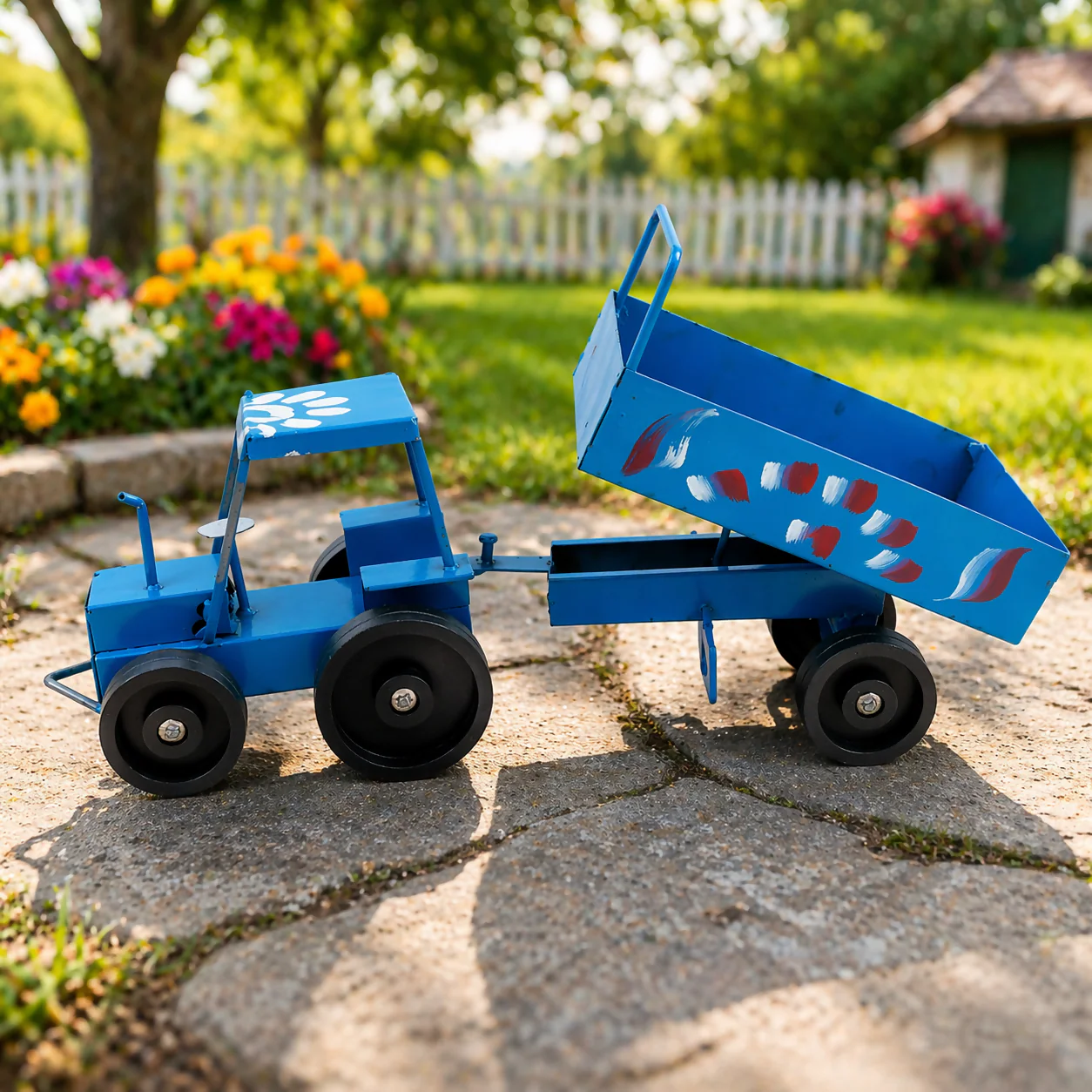Handcrafted Blue Metal Tractor Toy Big - Image 2