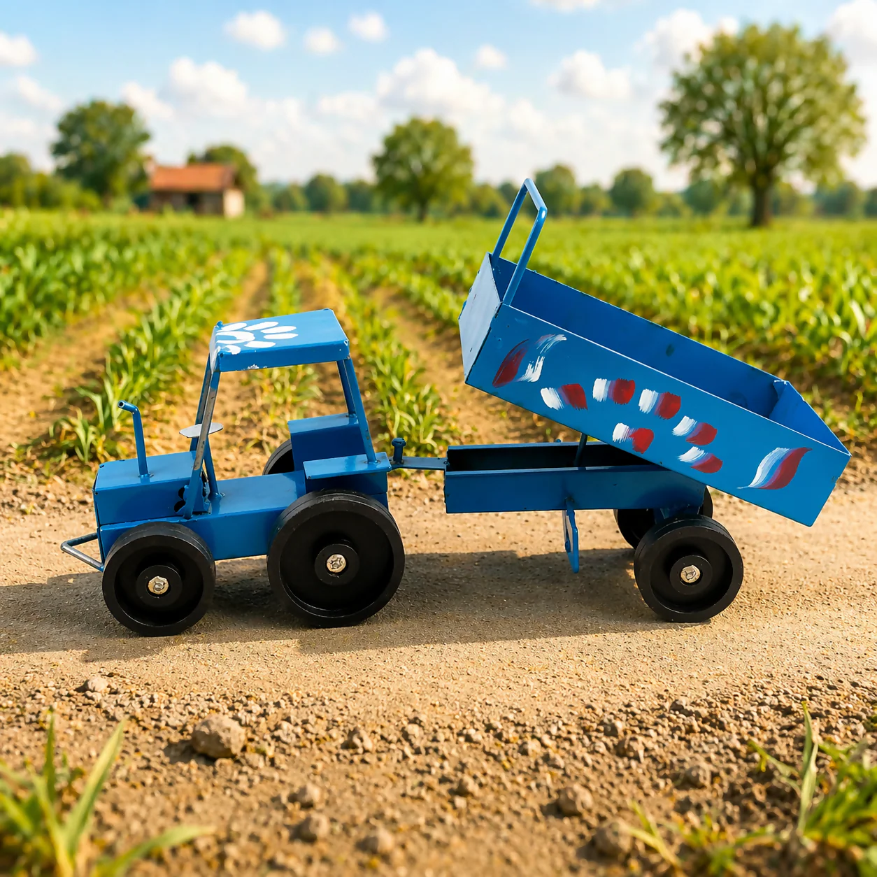 Handcrafted Blue Metal Tractor Toy Big - Image 3