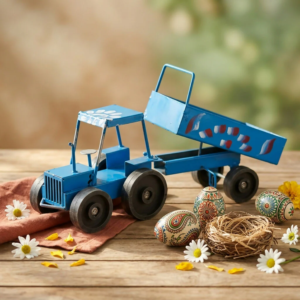 Handcrafted Blue Metal Tractor Toy Big - Image 4