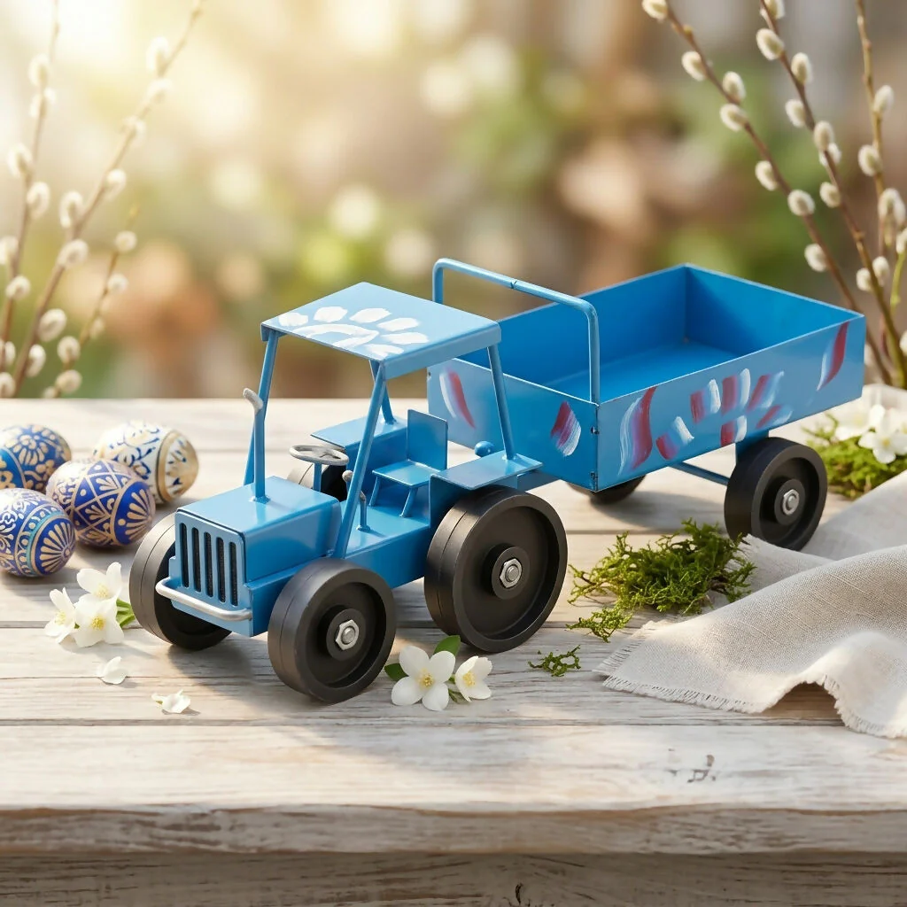 Handcrafted Blue Metal Tractor Toy Big - Image 5