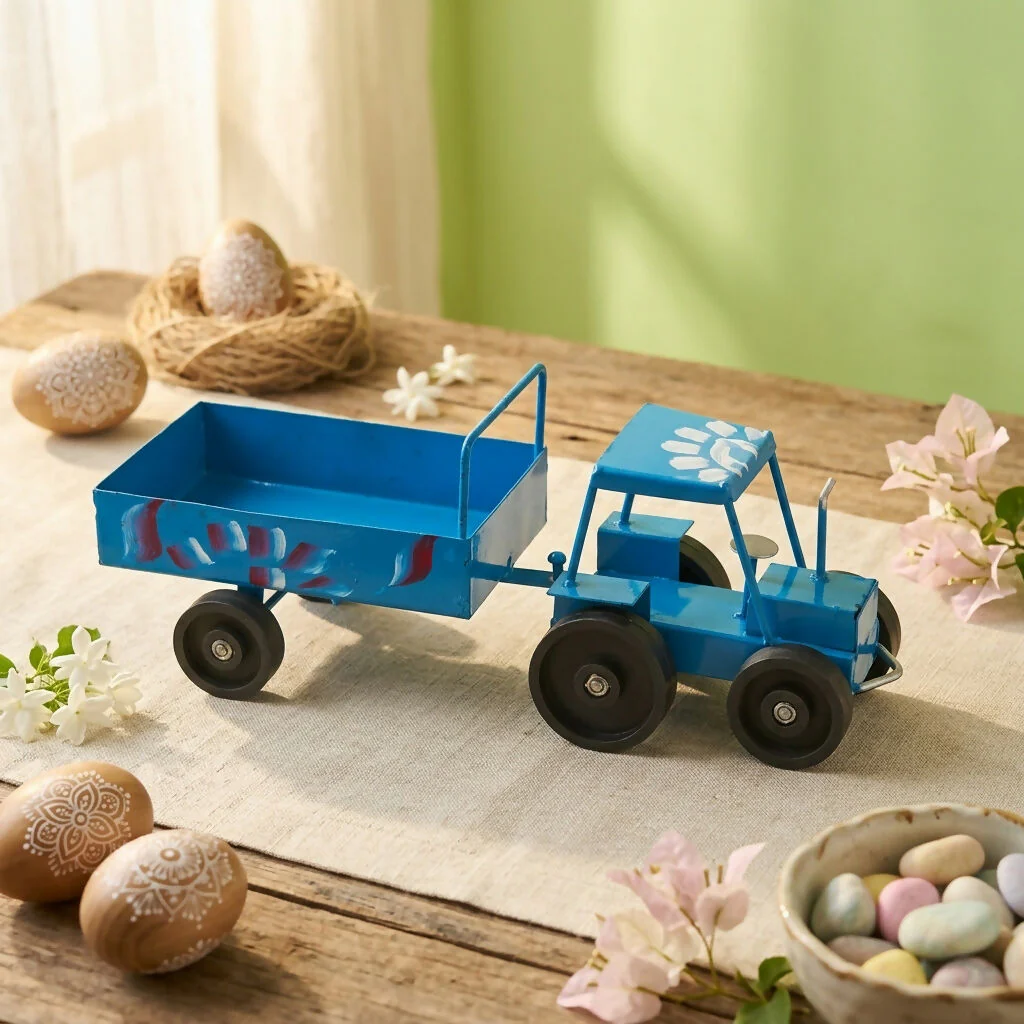 Handcrafted Blue Metal Tractor Toy Small - Image 2