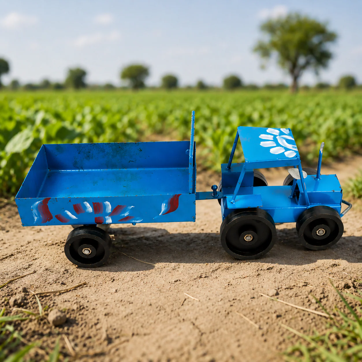 Handcrafted Blue Metal Tractor Toy Small - Image 3