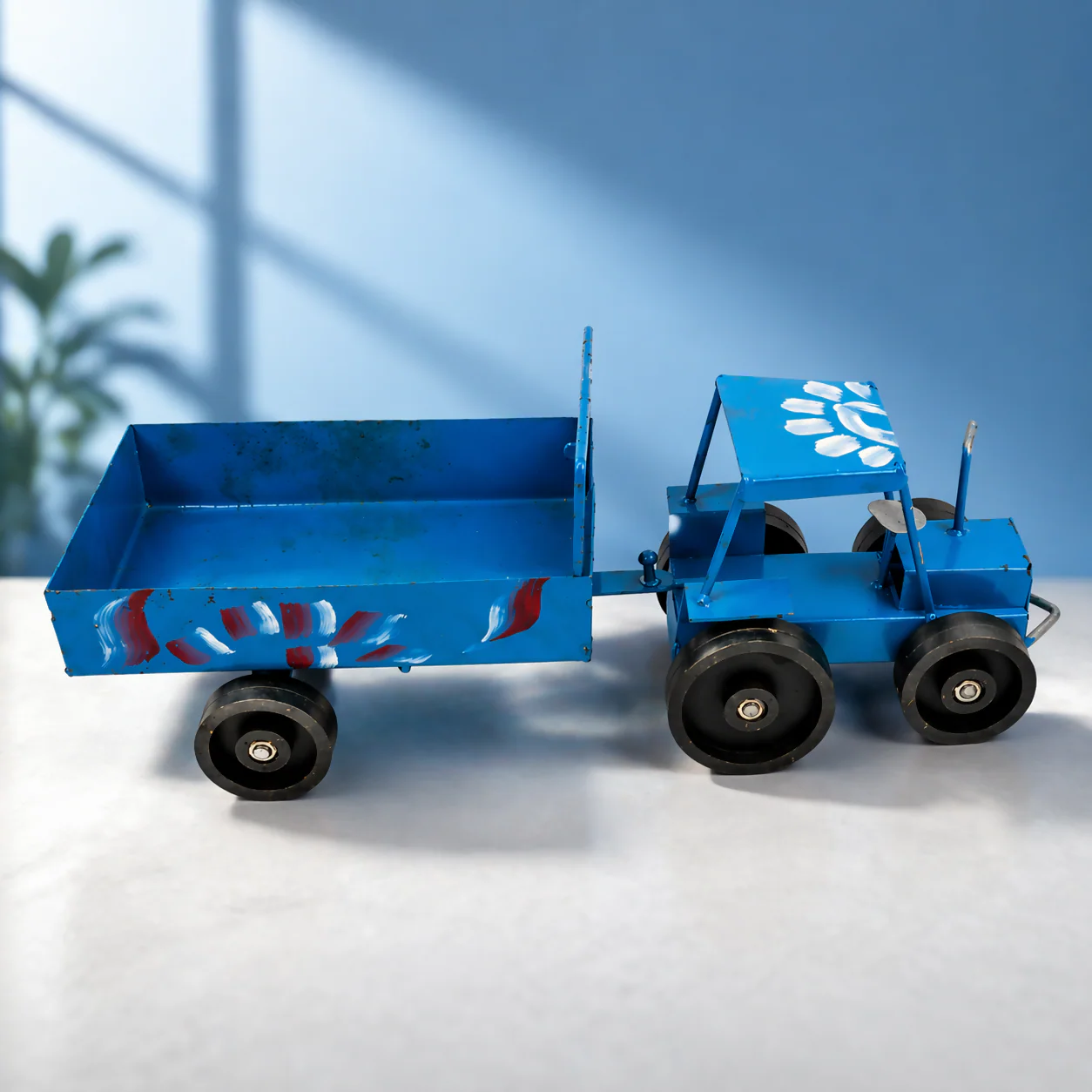 Handcrafted Blue Metal Tractor Toy Small - Image 4
