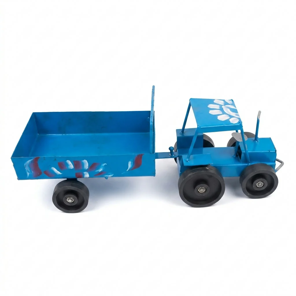 Handcrafted Blue Metal Tractor Toy Small - Image 5