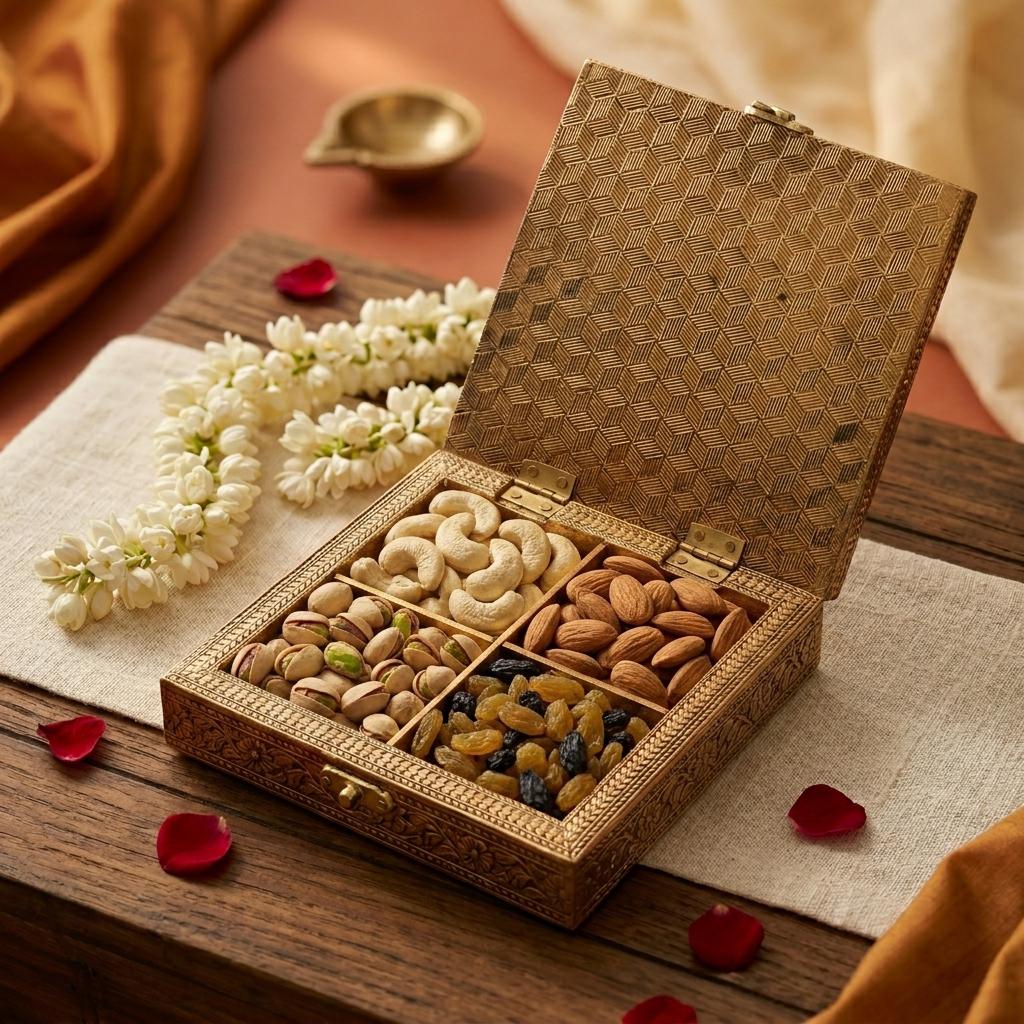 Handcrafted Brass Plated Peacock Jewellery Storage Box Decorative Gift - Image 3