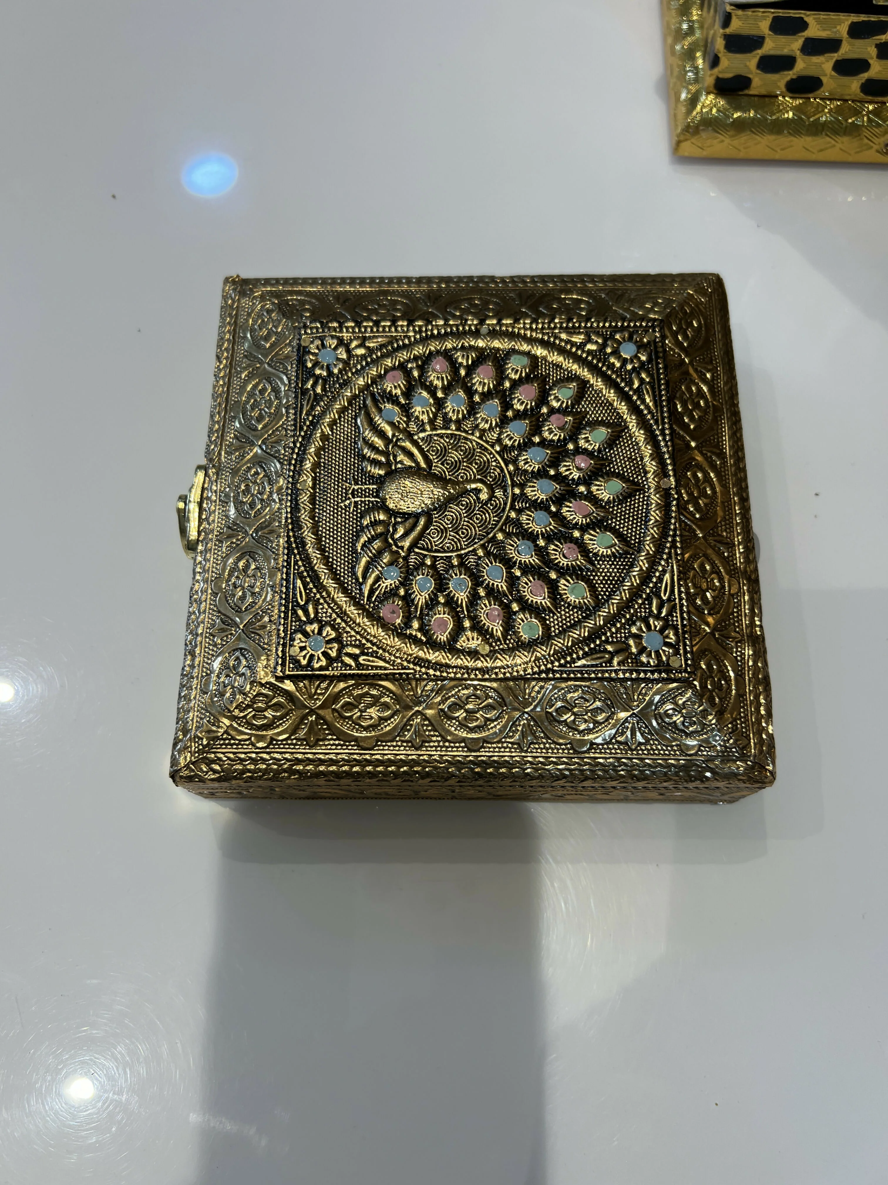 Handcrafted Brass Plated Peacock Jewellery Storage Box Decorative Gift - Image 5