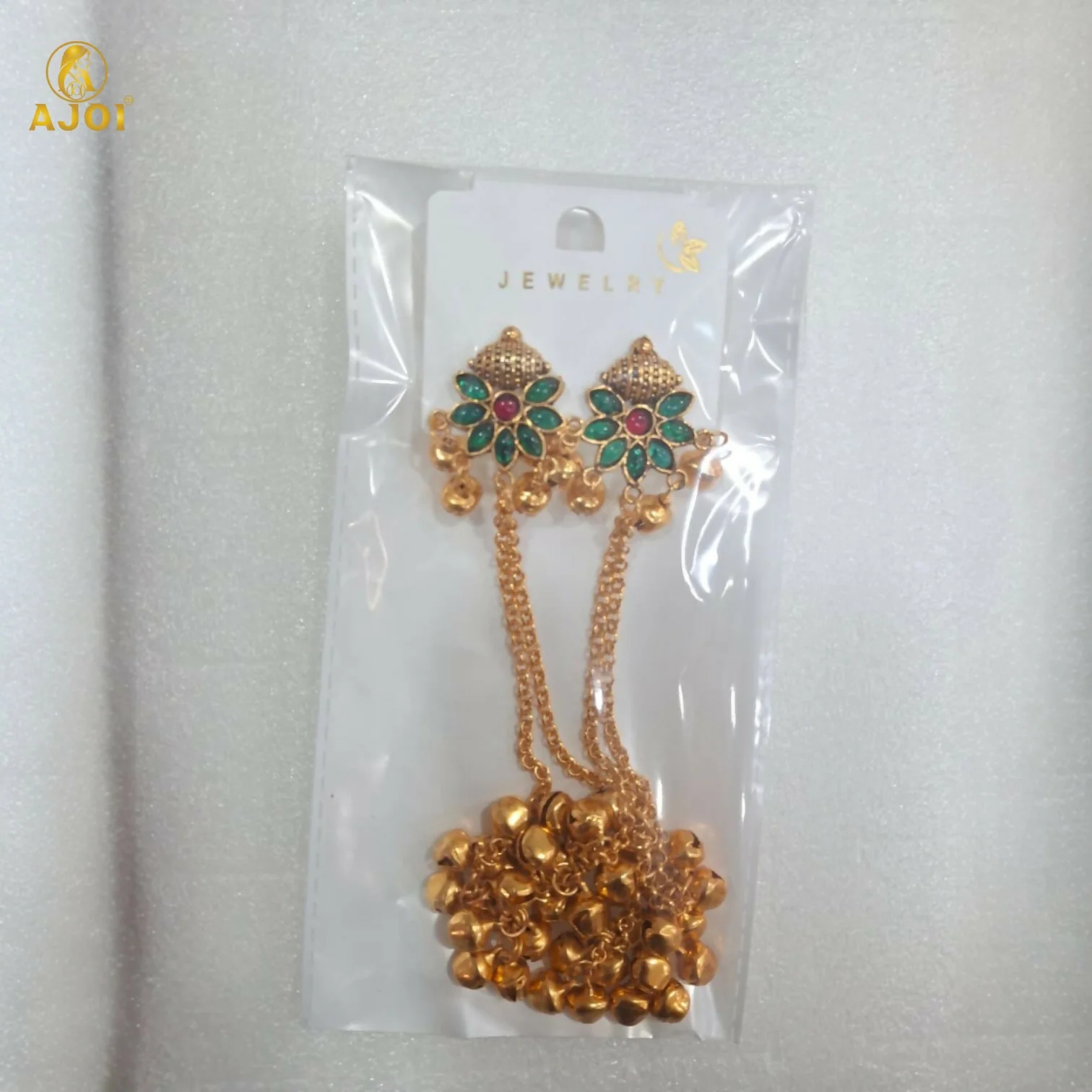 Handcrafted Floral Stud Long Drop Ghungroo Jhumki Earrings - Image 6