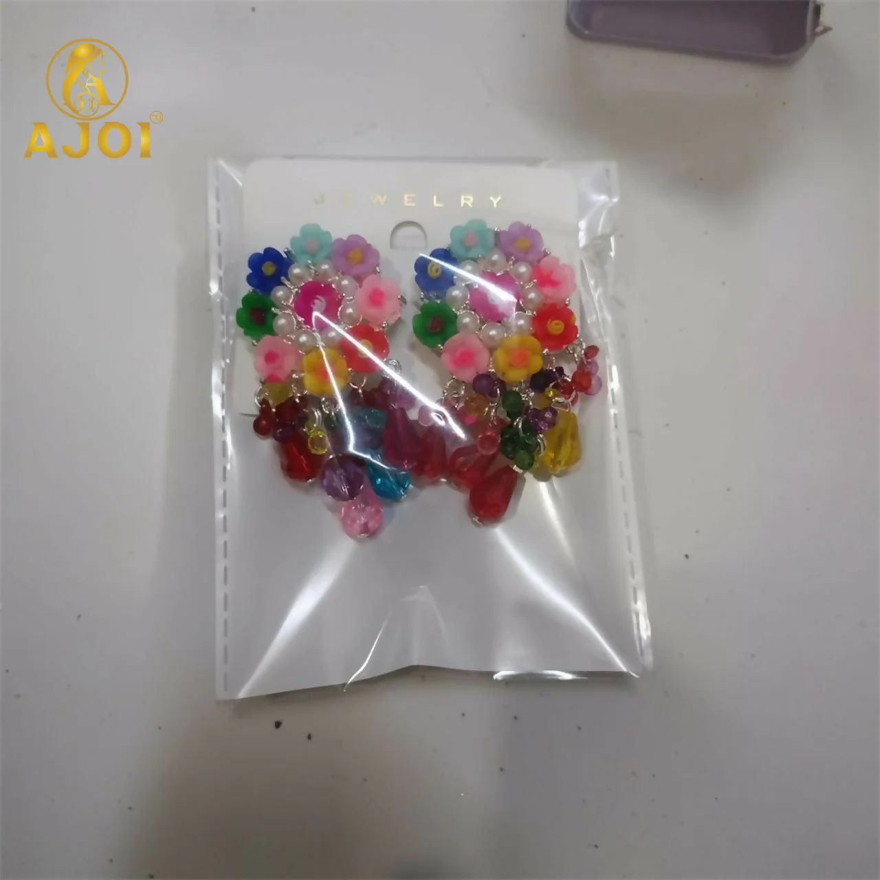 Handcrafted Flower Beads Earrings with Multicolor Crystal Drops – Cute, Vibrant & Trendy. - Image 6