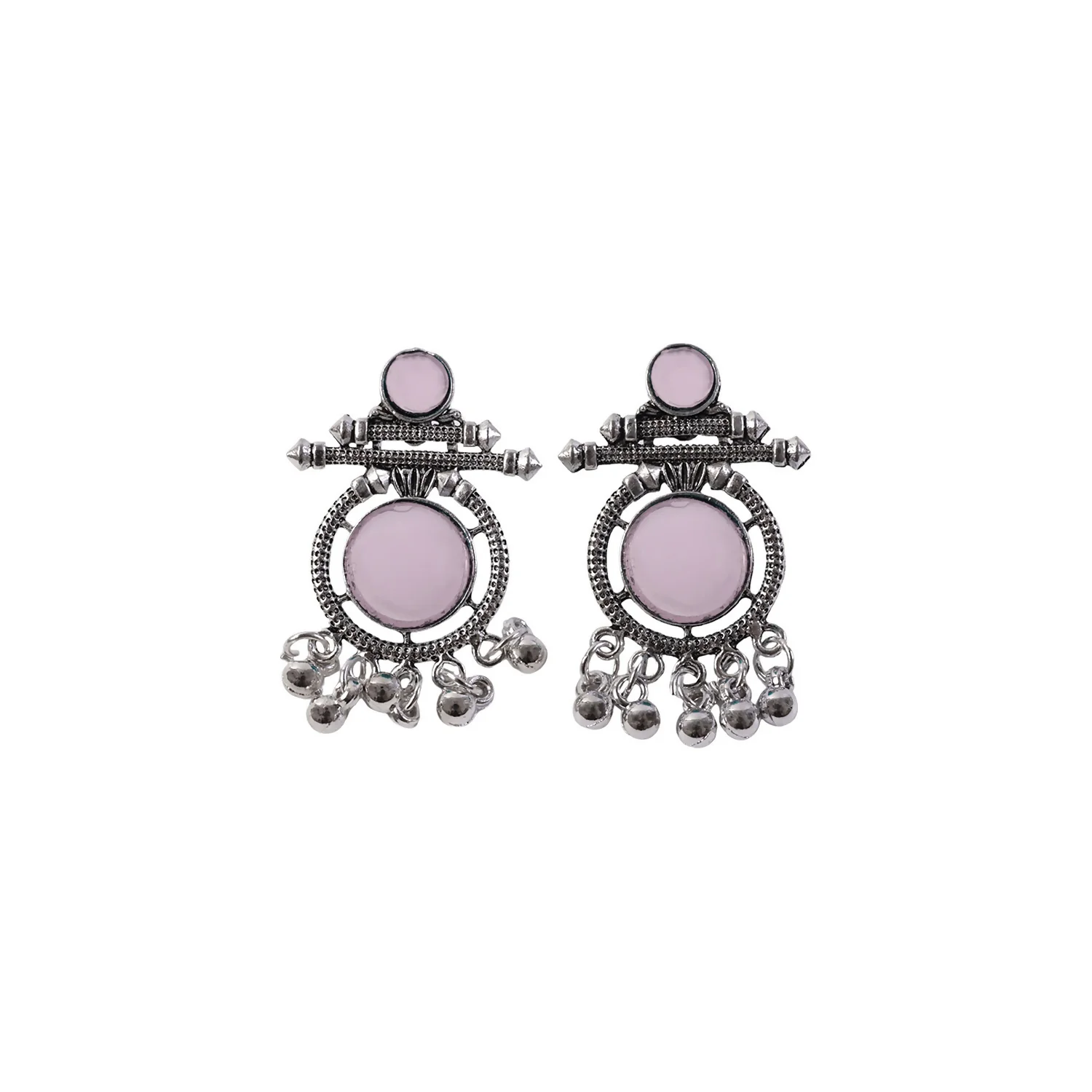 Handcrafted German Silver Pink Stone Earrings | Antique Boho Style Dangle Earrings - Image 5