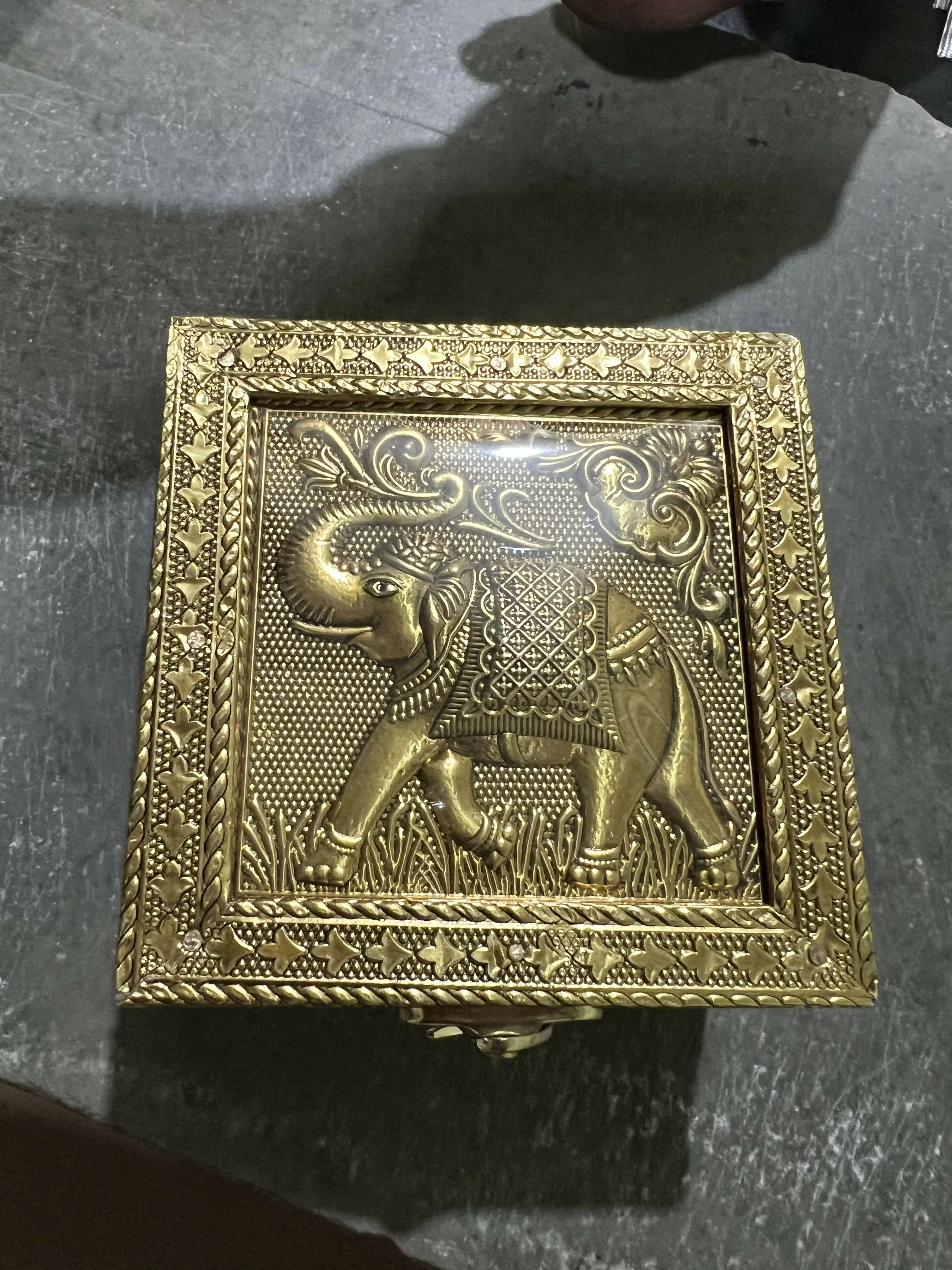 Handcrafted Golden Embossed Elephant Metal Jewelry Box - Image 4