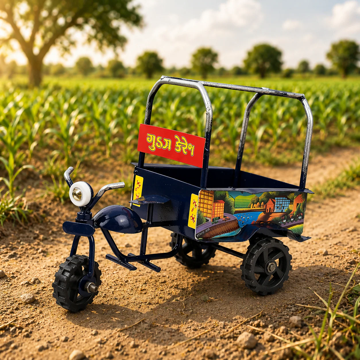 Handcrafted Metal Indian Cargo Tricycle - Image 2