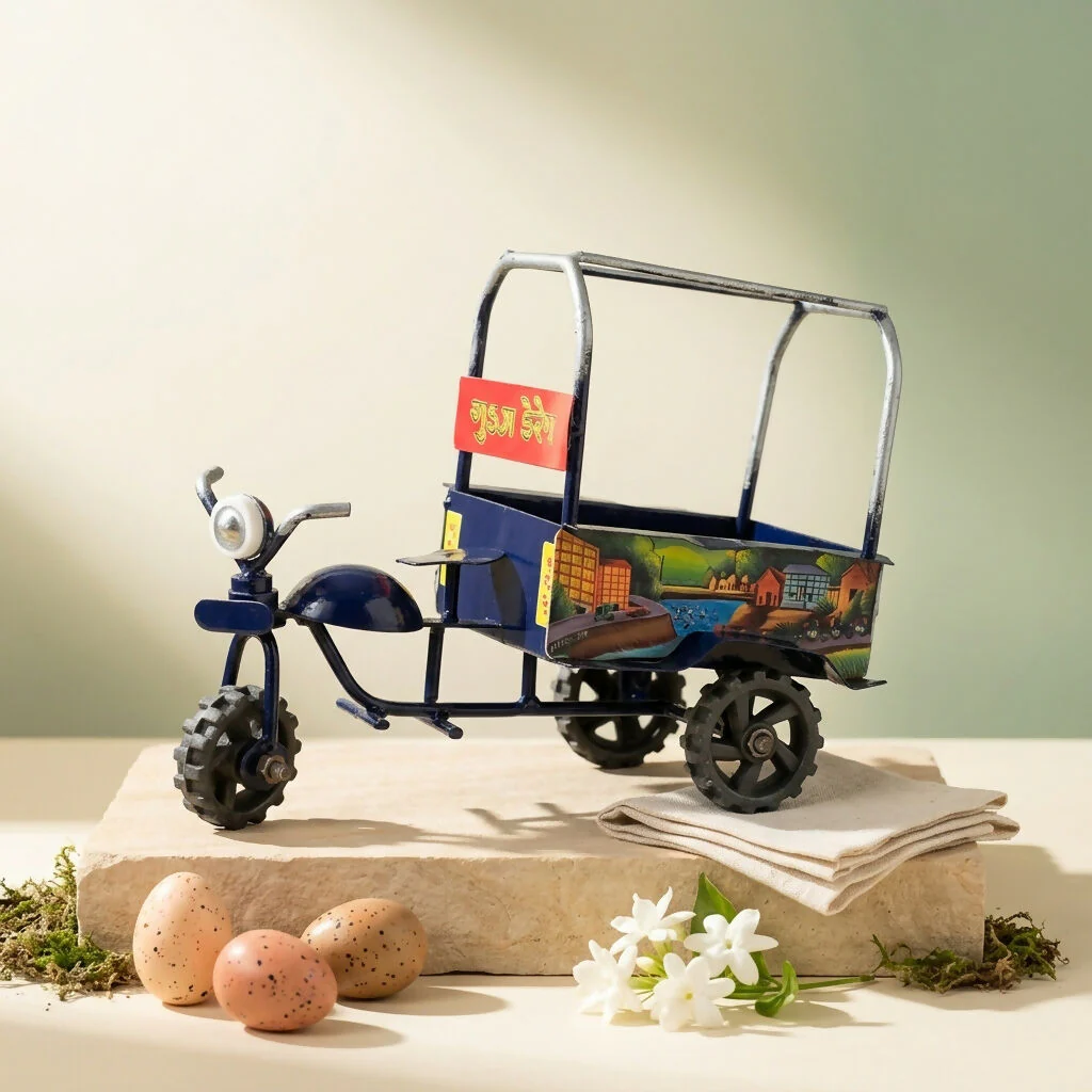 Handcrafted Metal Indian Cargo Tricycle - Image 3