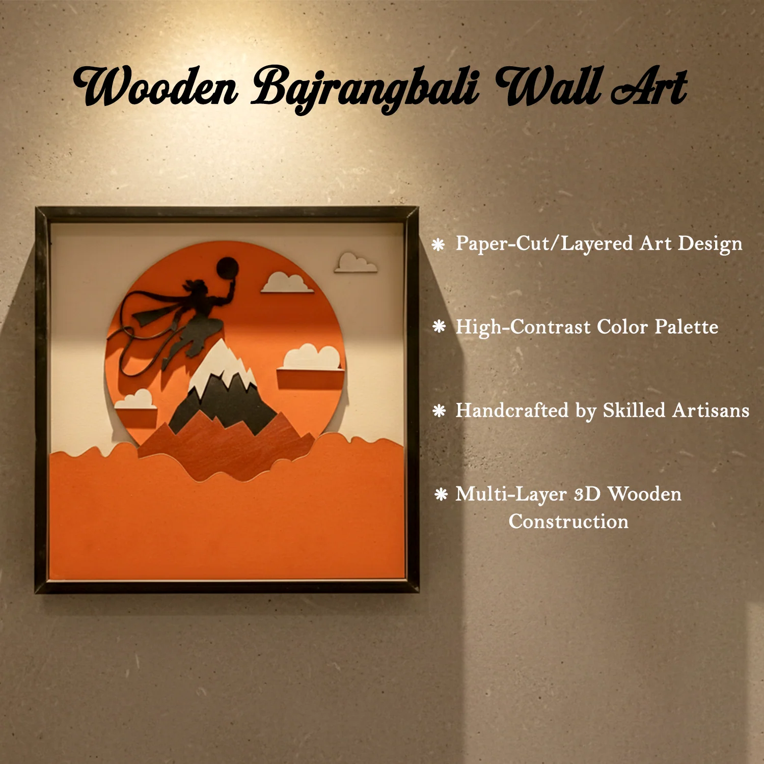 Handcrafted Multi-Layer Wooden Hanumanji Wall Art – 3D Divine Frame | Bajrangbali Home Temple Decor - Image 4