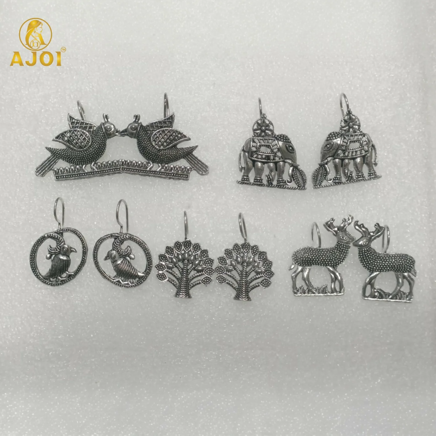 Handcrafted Oxidized Silver Earrings Combo – 5 Traditional Motif Pairs - Image 6