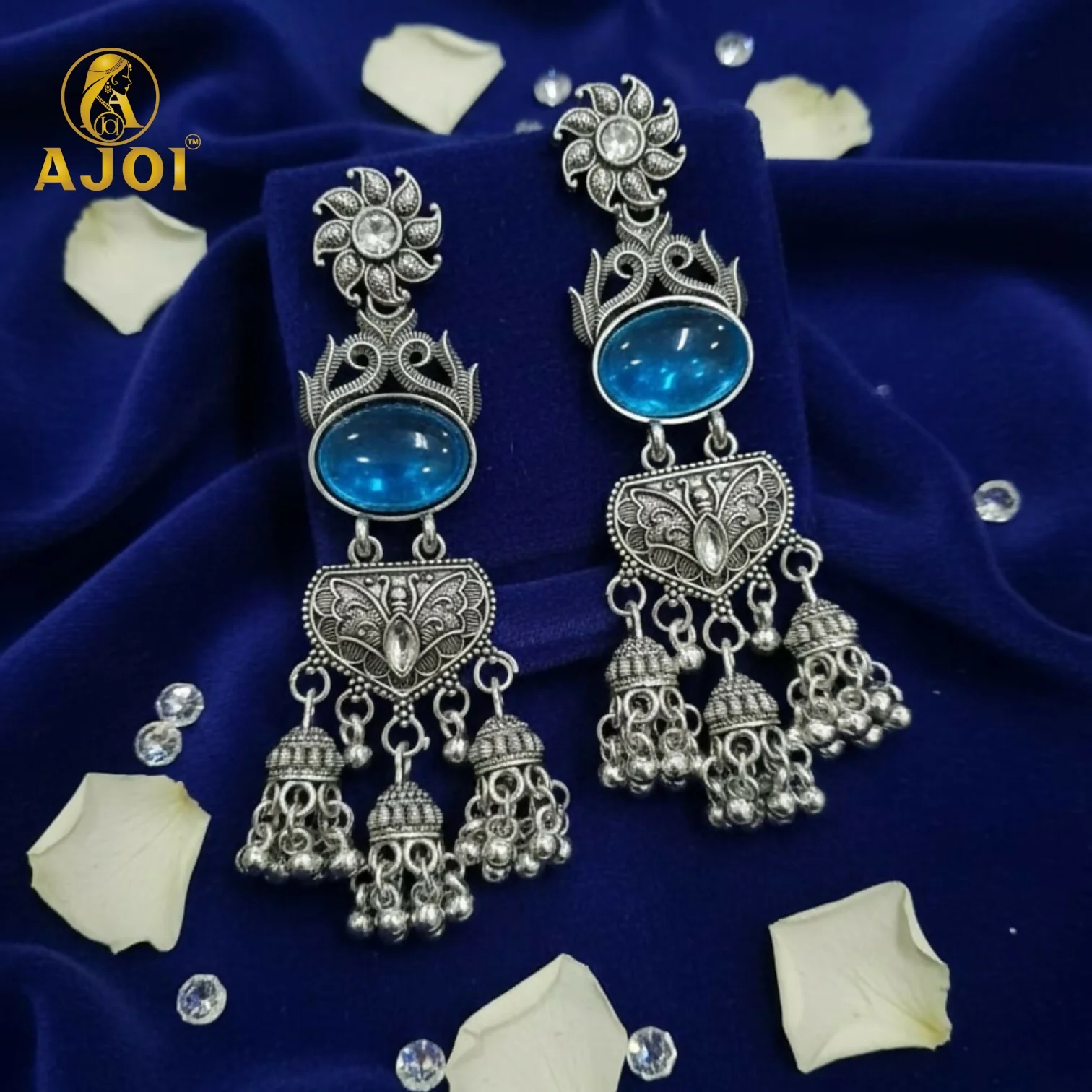 Oxidized Earrings with Intricate Filigree Work and Multi-Drop - Image 4