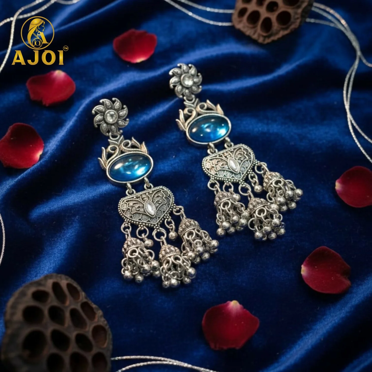 Oxidized Earrings with Intricate Filigree Work and Multi-Drop - Image 5