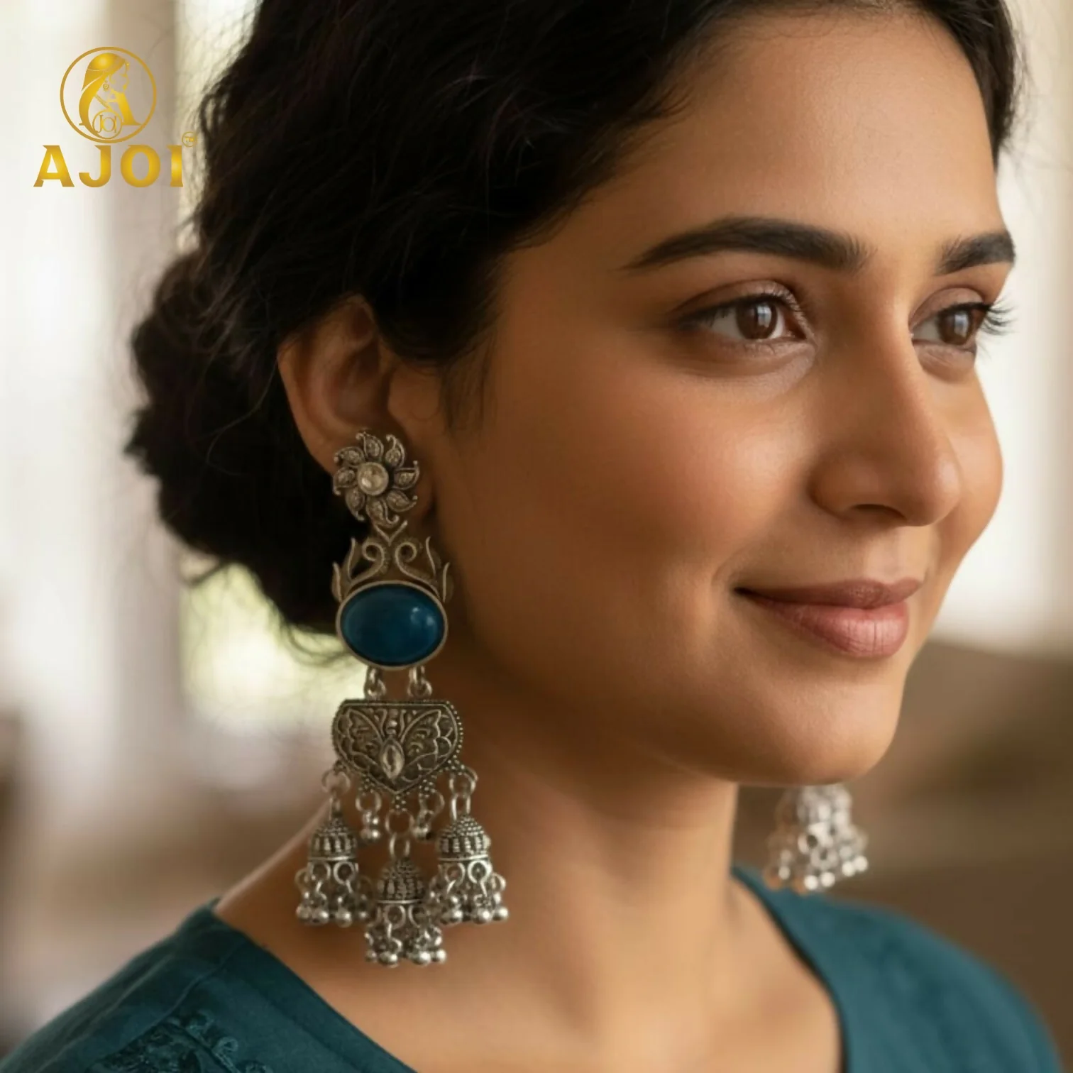 Oxidized Earrings with Intricate Filigree Work and Multi-Drop - Image 6