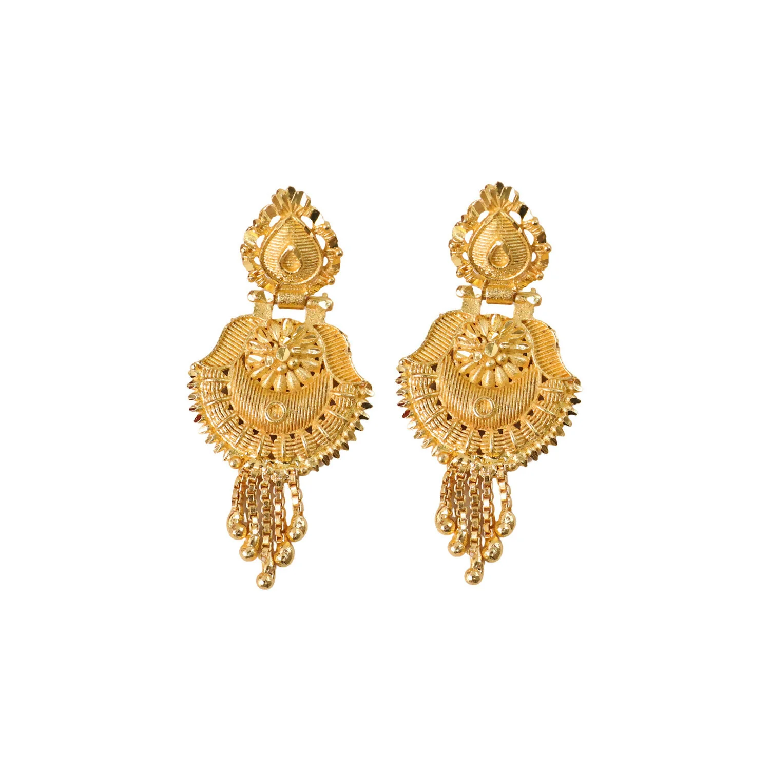 Handcrafted South Indian Heritage Gold Earrings with Intricate Leaf Motif and Classic Jhumka Dangles - Image 5