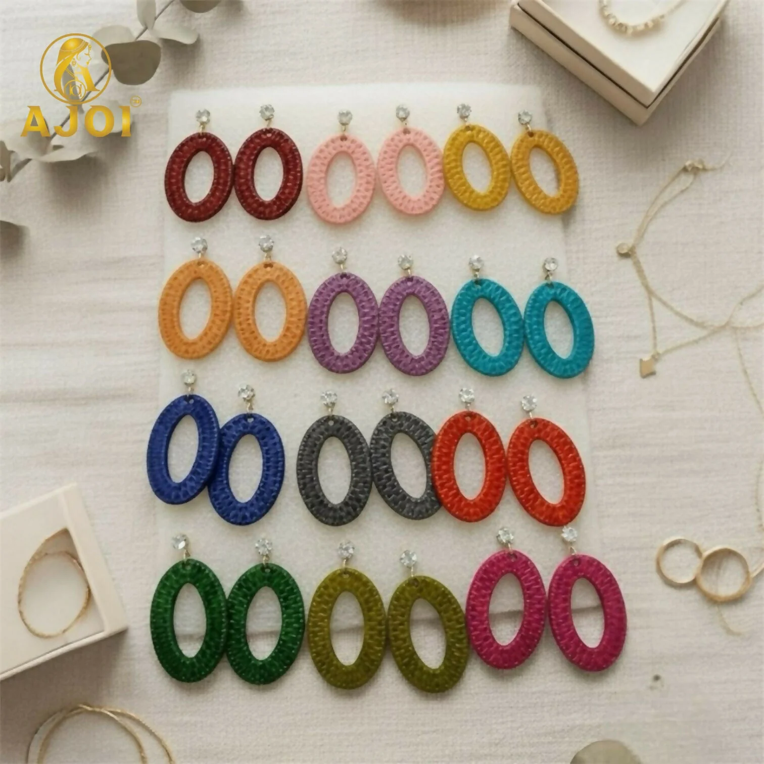 Handcrafted Textured Oval Drop Earrings – Lightweight Statement Earrings in 12 Beautiful Colors – Chic & Stylish Handmade Accessories (PACK OF 12) - Image 3