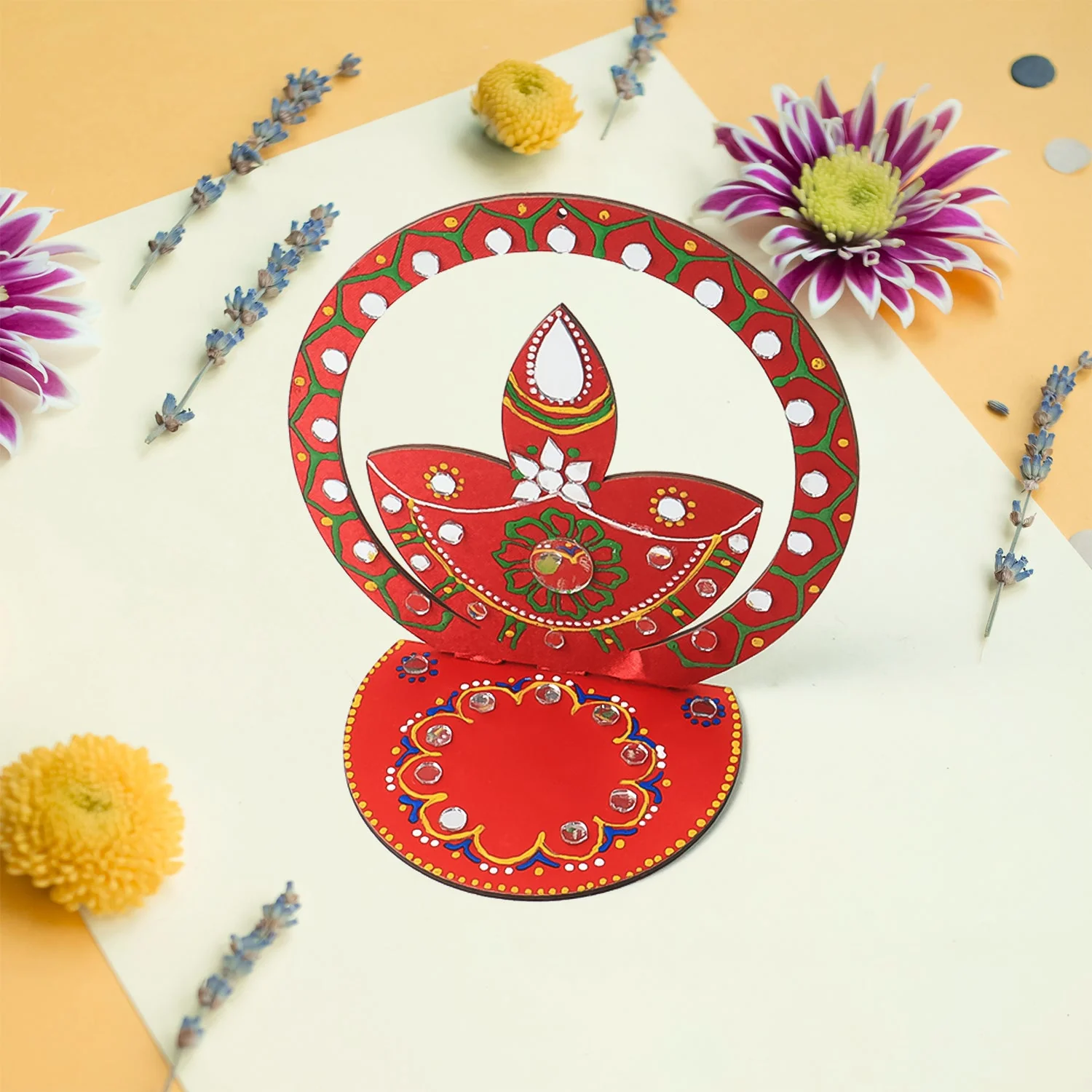Handcrafted Wooden Decorative Diya Stand (1 Pc) - Image 6