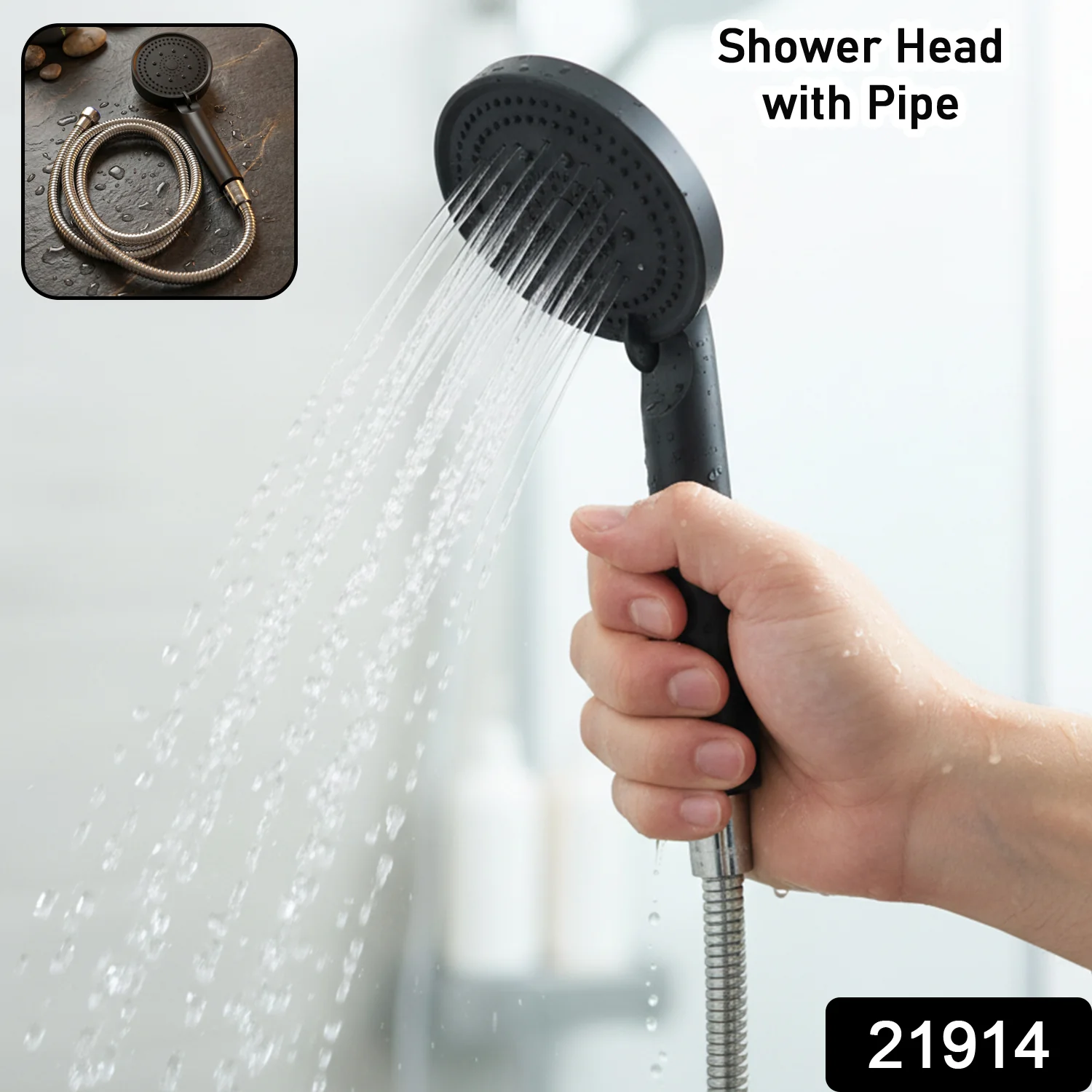 Handheld Bathroom Shower Head with Flexible Stainless Steel Hose 143 Cm Long - Image 2