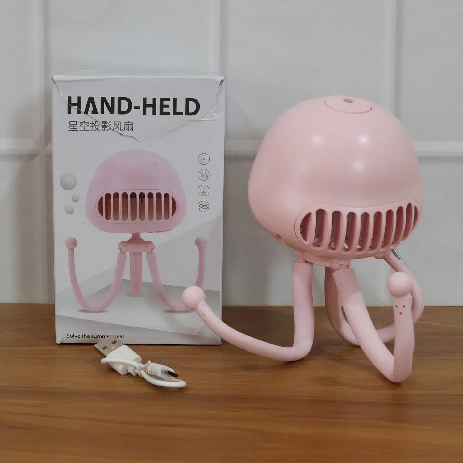 Handheld Mini Fan with LED Star Projector Flexible Tripod Stand (1 Pc) - Image 9