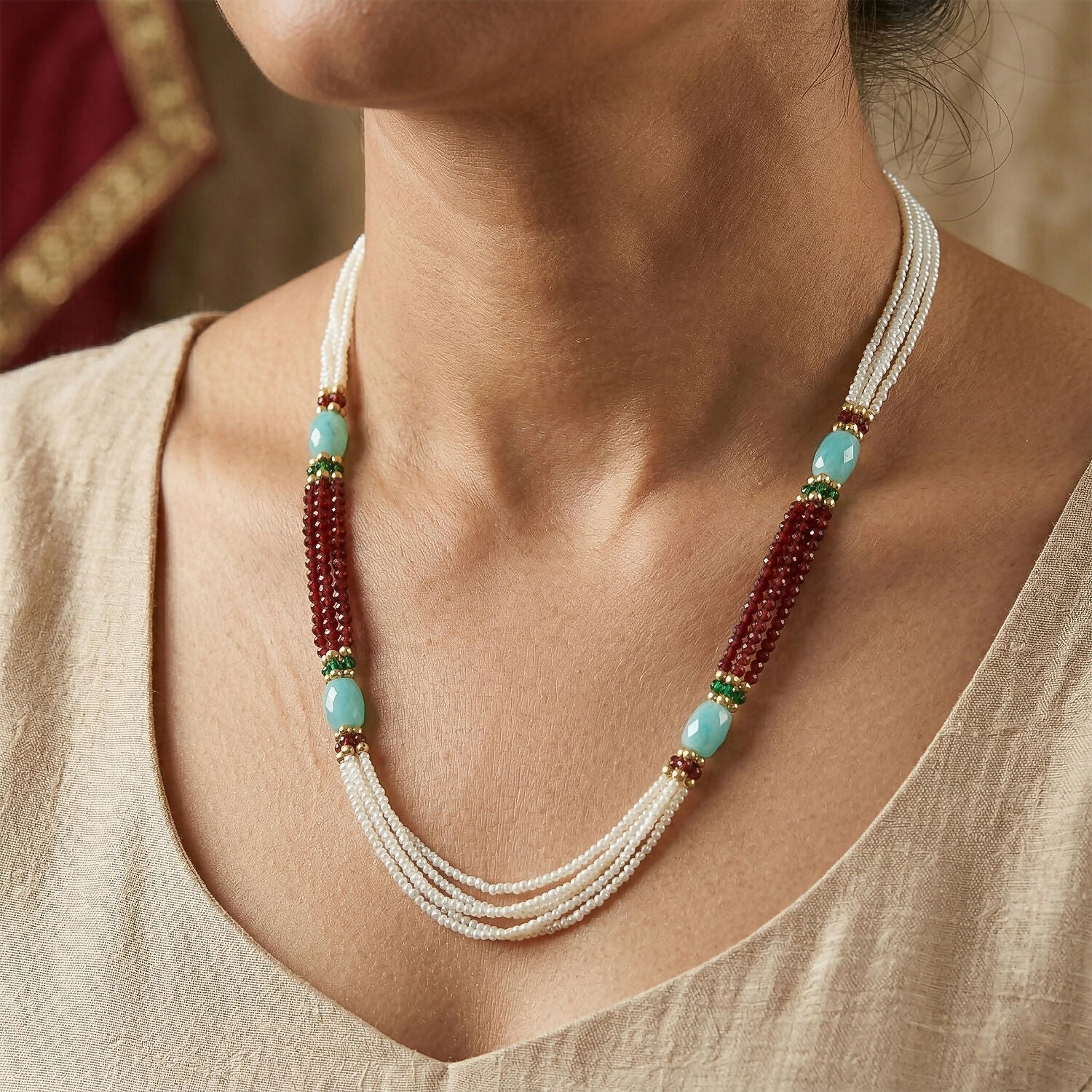 Handmade Beaded Pearl Necklace Elegant Traditional Ethnic Mala for Women - Image 2