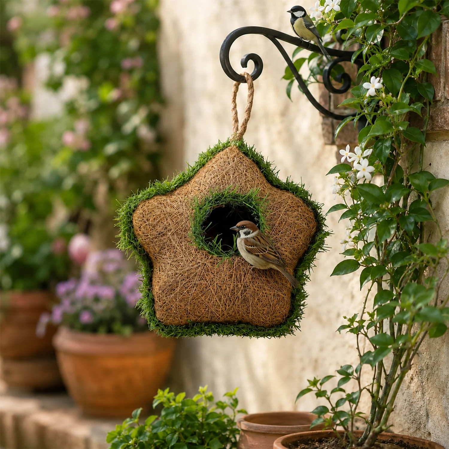 Handmade Coir Star-Shaped Bird House for Outdoor & Garden - Image 2