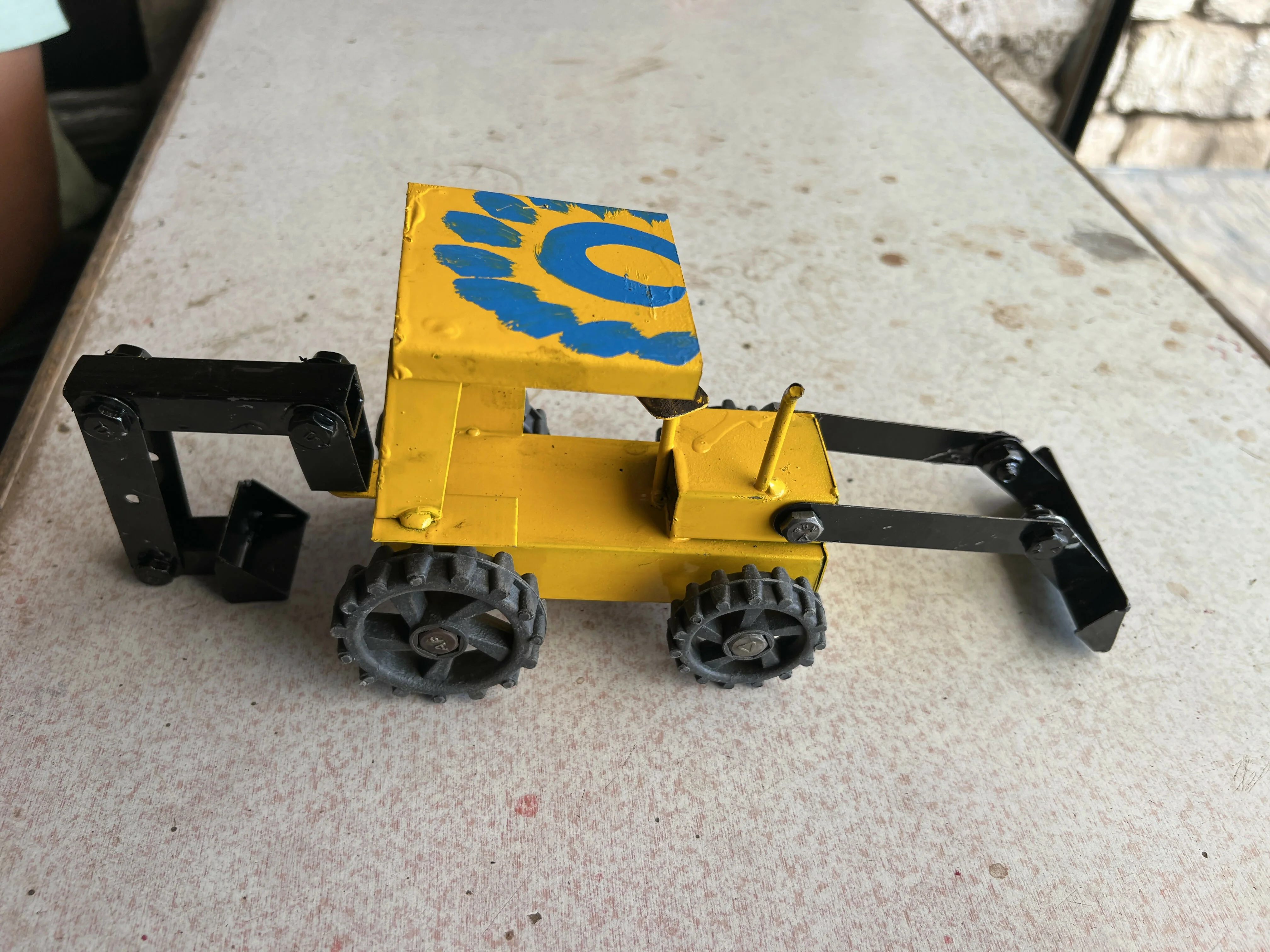 Handmade Metal JCB Toy – Vintage Yellow Construction Excavator Model - Image 5