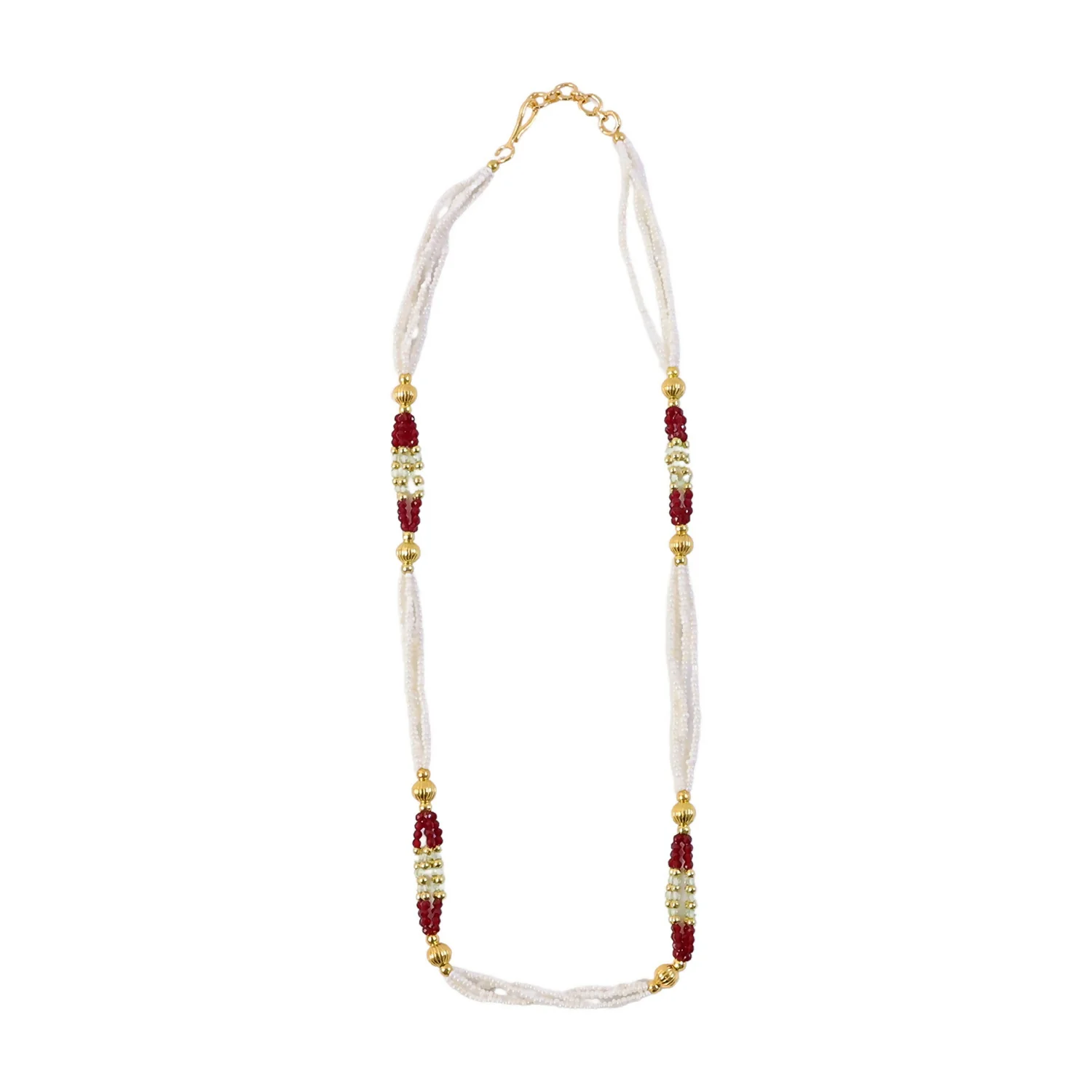 Handmade Multi Strand Pearl Beaded Mala Necklace Red Gold Ethnic Jewelry for Women - Image 5