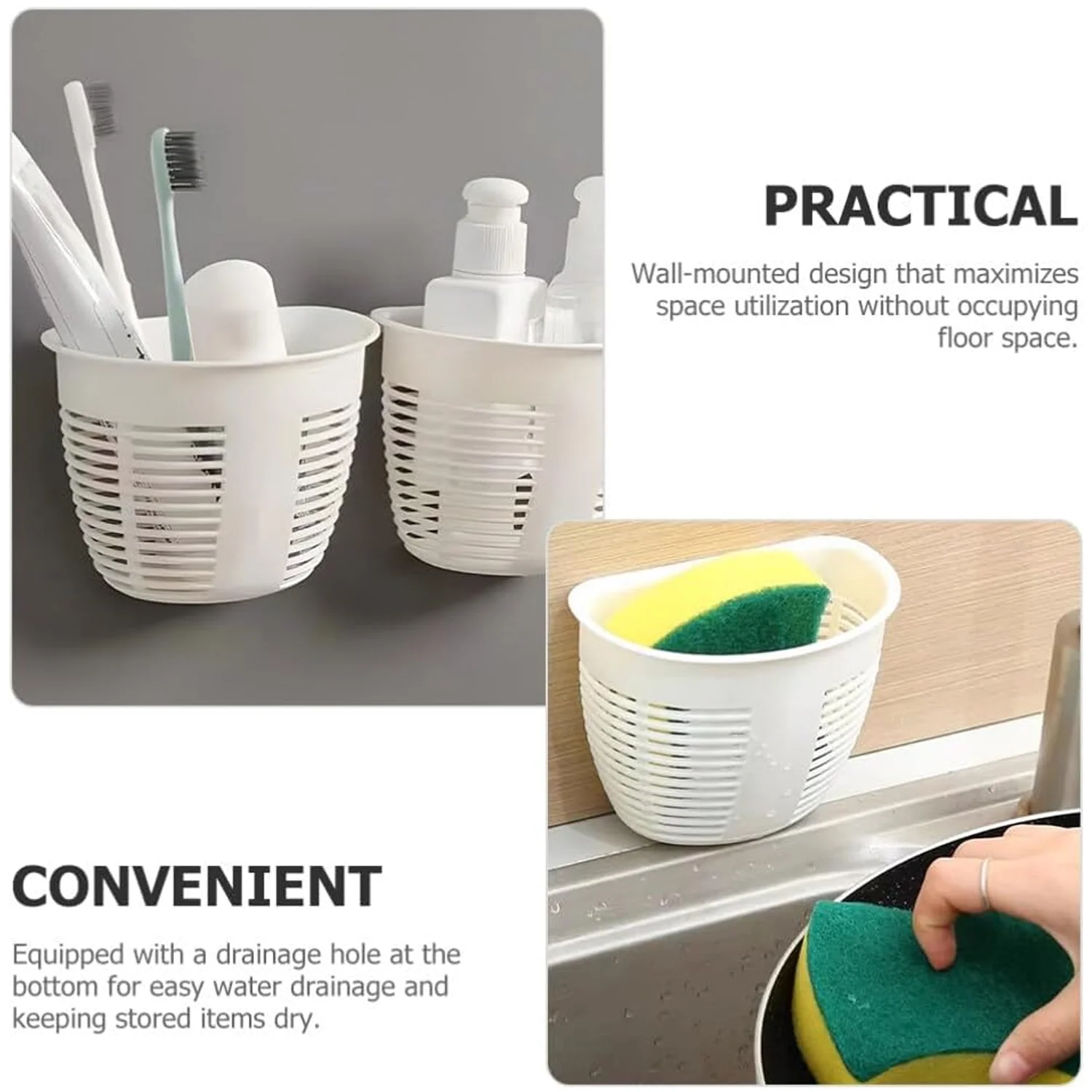 Hanging Plastic Storage Basket, Adhesive Wall Mounted Organizer Box Make Up Holder Shelf Bathroom Wall Basket Punch Free Drain Basket for Kitchen Bathroom, Wall Type Storage Basket (1 Pc) - Image 9