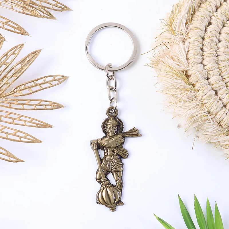 Hanuman Ji With Gada Religious Keychain – Antique Finish Devotional Key Ring - Image 3