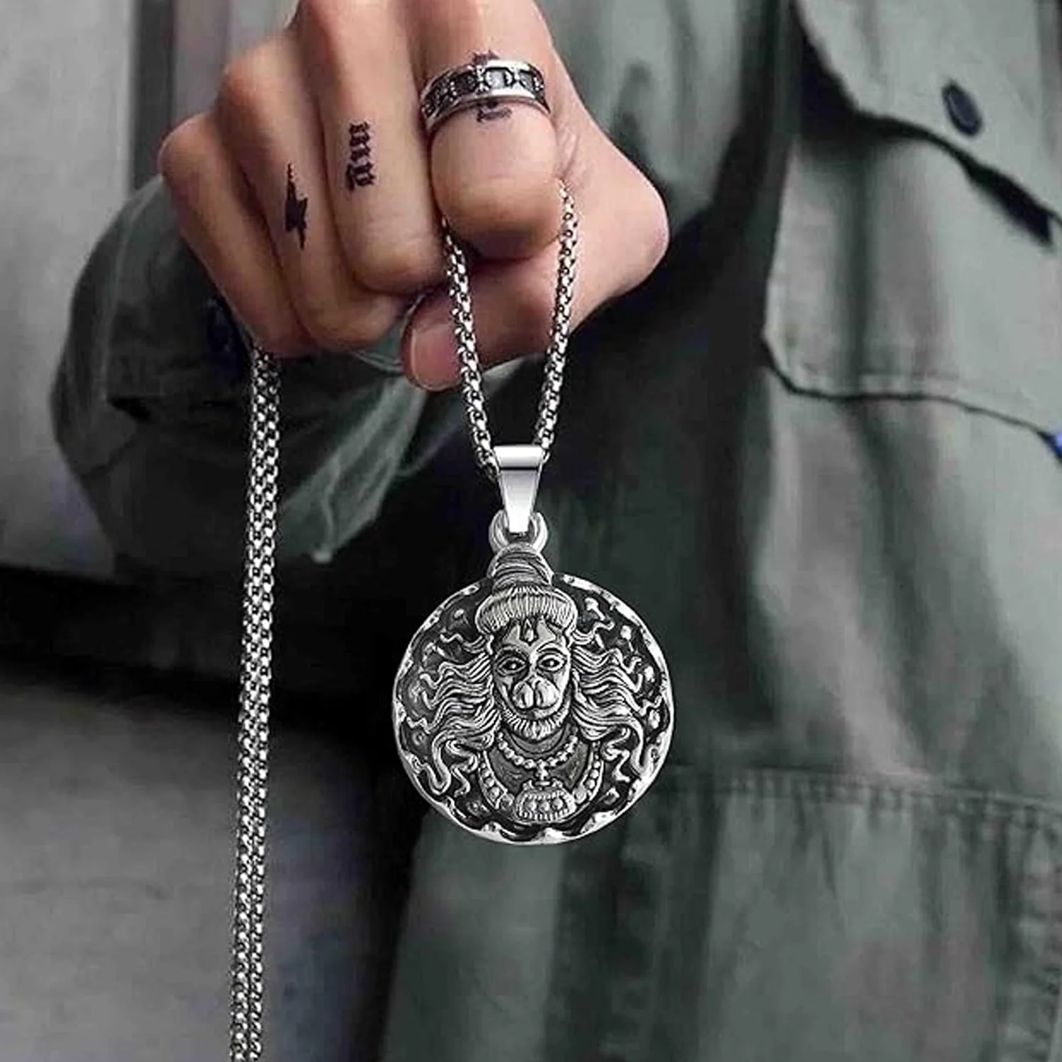 Hanuman Locket With Chain, Pendant Necklace Chain (1 Pc) - Image 3