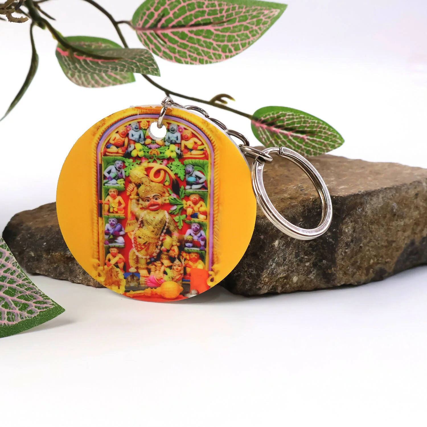Hanuman Mandir Printed Round Keychain – Bright, Devotional & Lightweight Key Holder - Image 2
