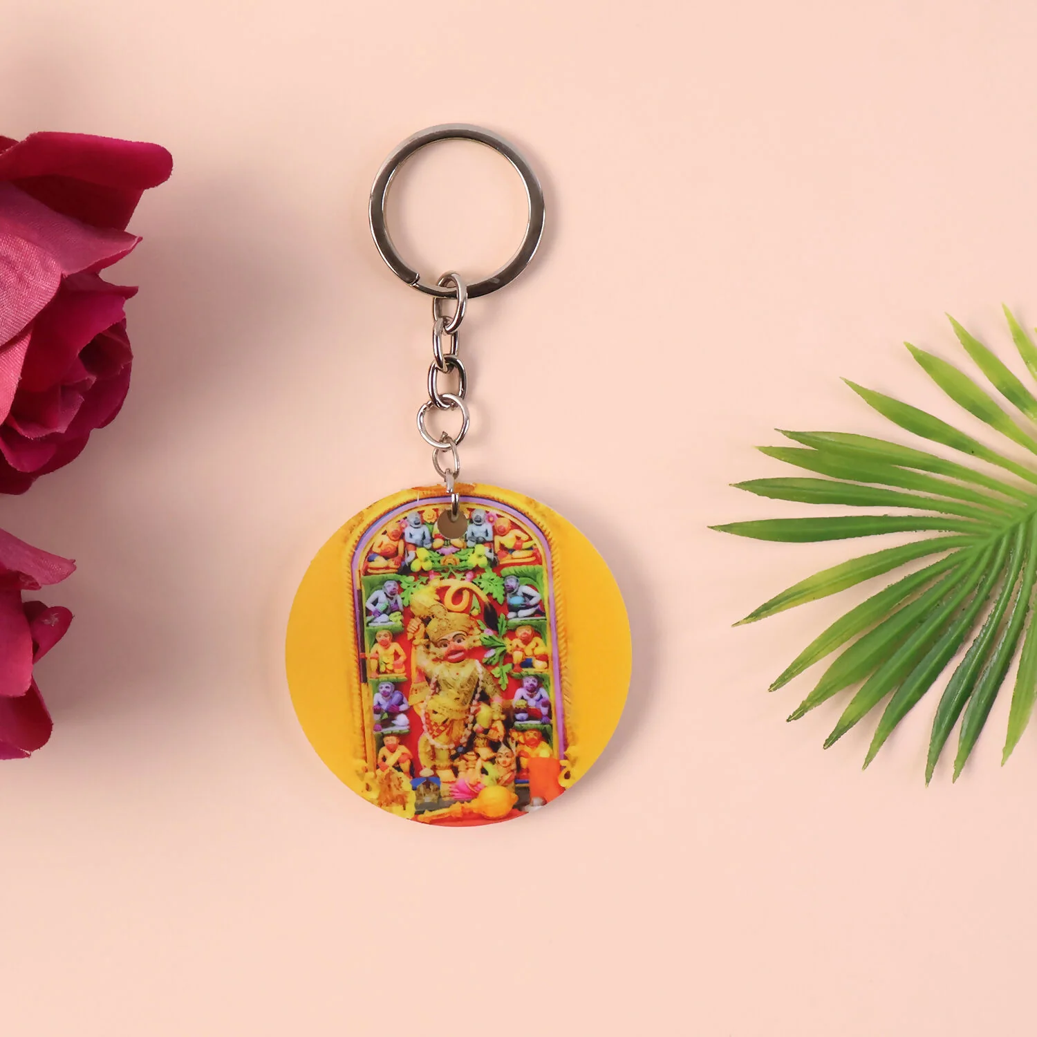 Hanuman Mandir Printed Round Keychain – Bright, Devotional & Lightweight Key Holder - Image 3
