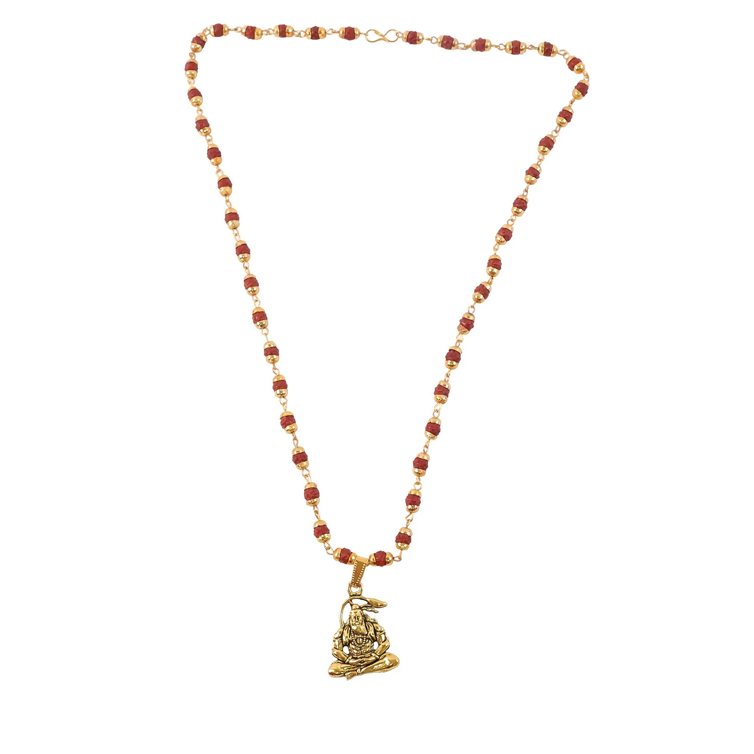 Hanuman Pendant Gold Plated & Rudraksha Bead Mala - Image 5