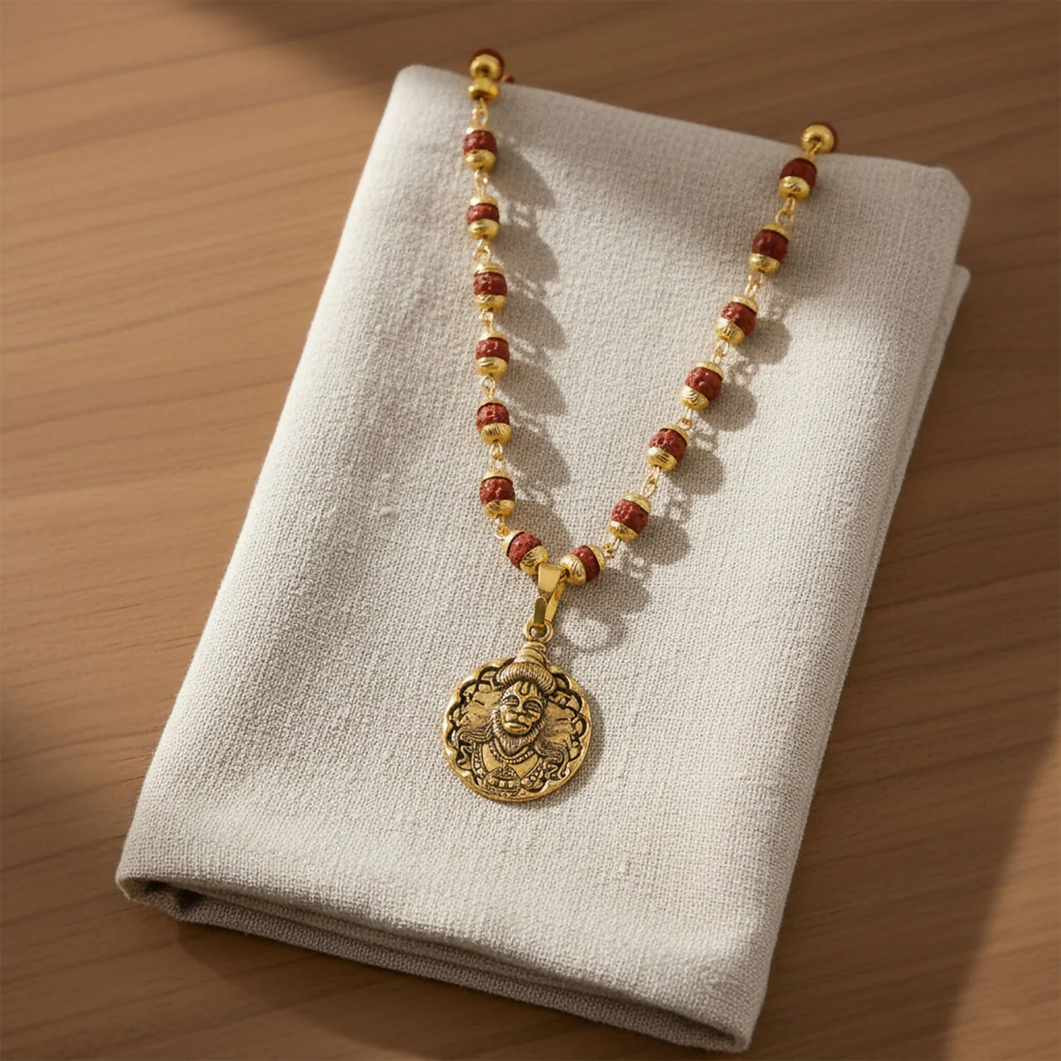 Hanuman Pendant With Rudraksha Mala Bead - Image 3
