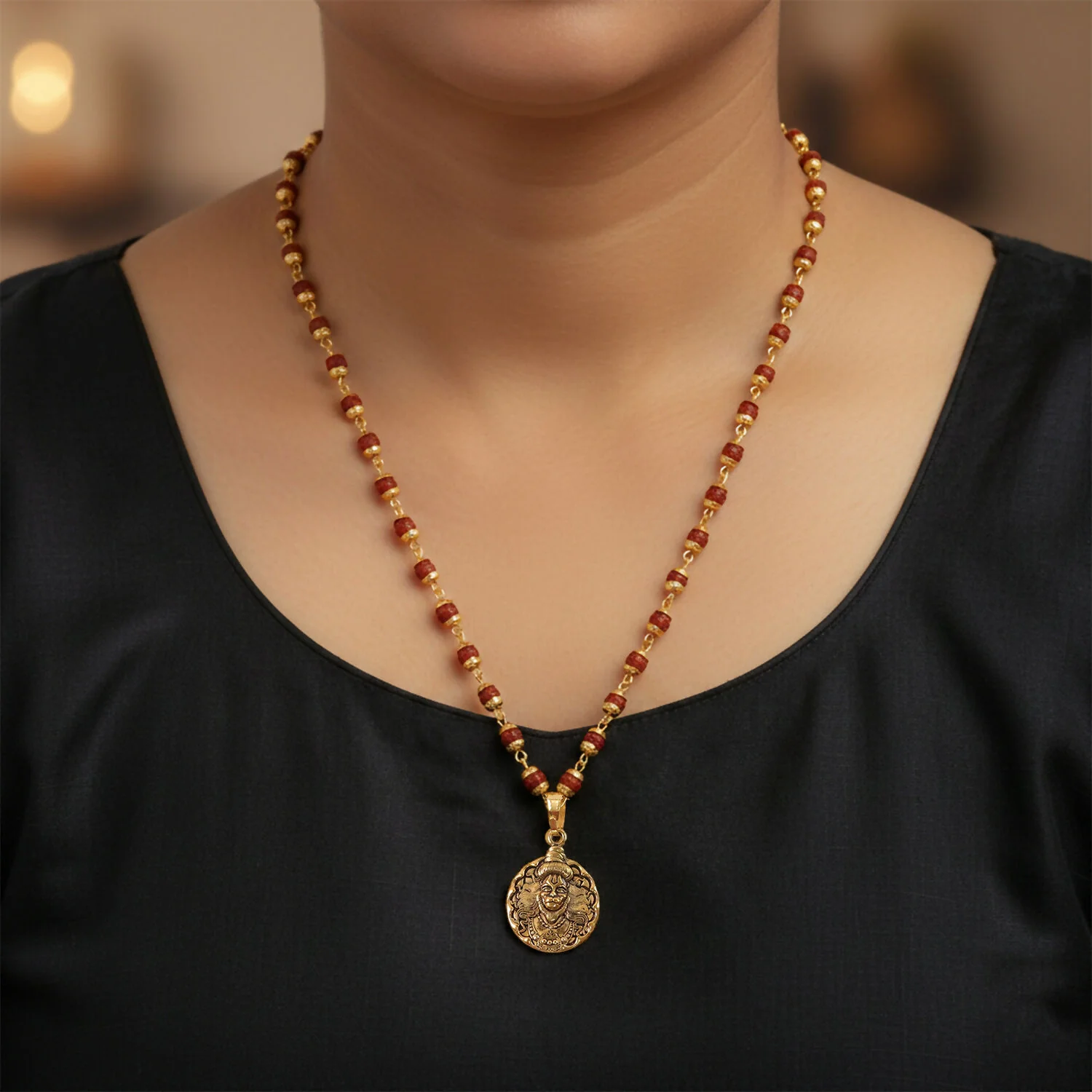 Hanuman Pendant With Rudraksha Mala Bead - Image 4