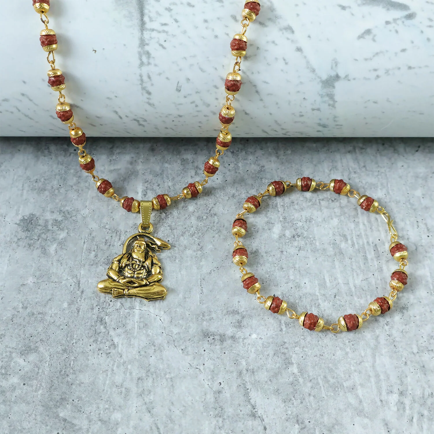 Hanuman Rudraksha Necklace Mala With Bracelet Combo - Image 2