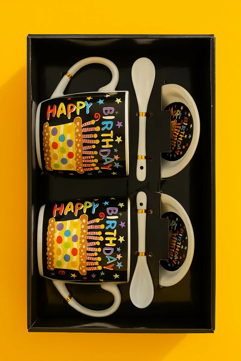 Happy Birthday Ceramic Mug Gift Set – Set of 2 Printed Coffee Mugs with Spoons - Image 2