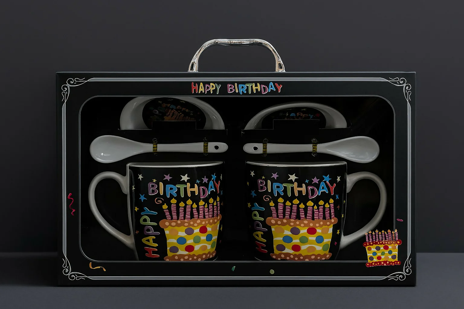 Happy Birthday Ceramic Mug Gift Set – Set of 2 Printed Coffee Mugs with Spoons - Image 3